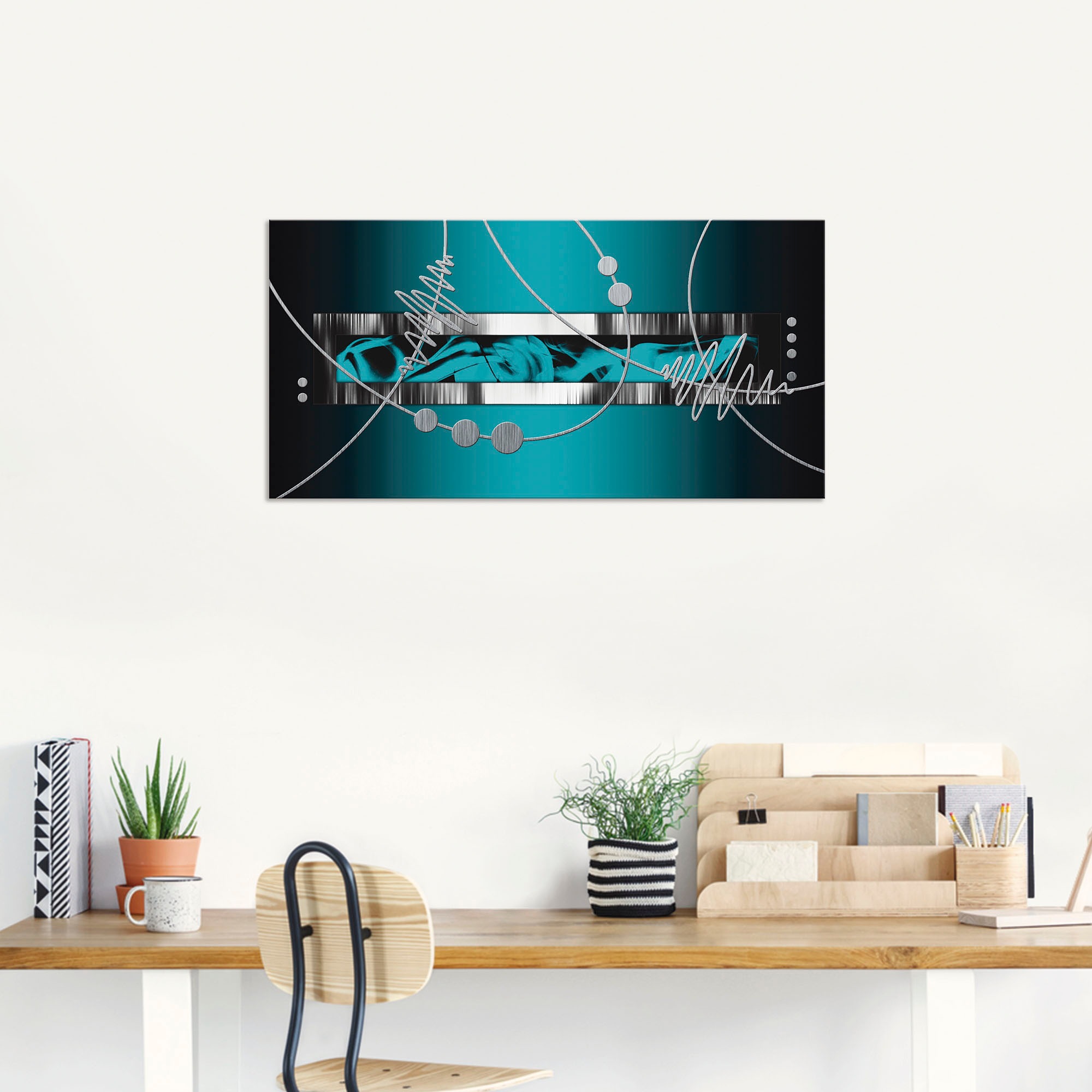 Artland Wandbild "Silber abstrakt auf petrol" Gegenstandslos 1 Stk. tlg. als Alubild, Leinwandbild, Poster in verschied. Größen