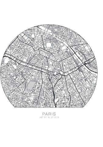 Wandtattoo »Paris Tapete runder Stadtplan«, (1 St.)