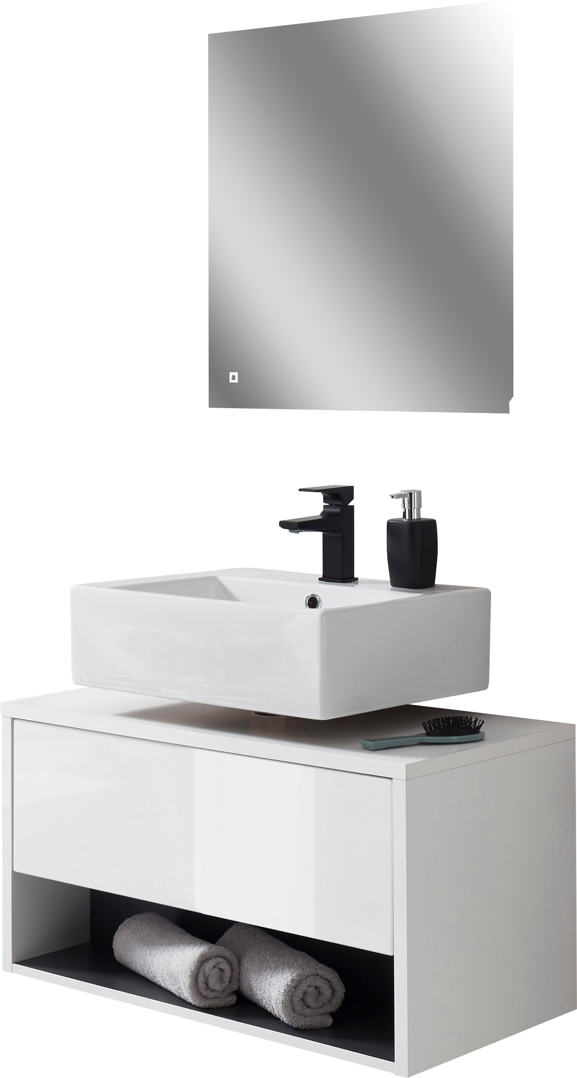 Places of Style Badmöbel-Set »Studio Line, Bad im modernen Design, 2-teiliges Badezimmer«, (2 St.), Unterschrank und Spiegel, in zwei Farben verfügbar, viel Stauraum