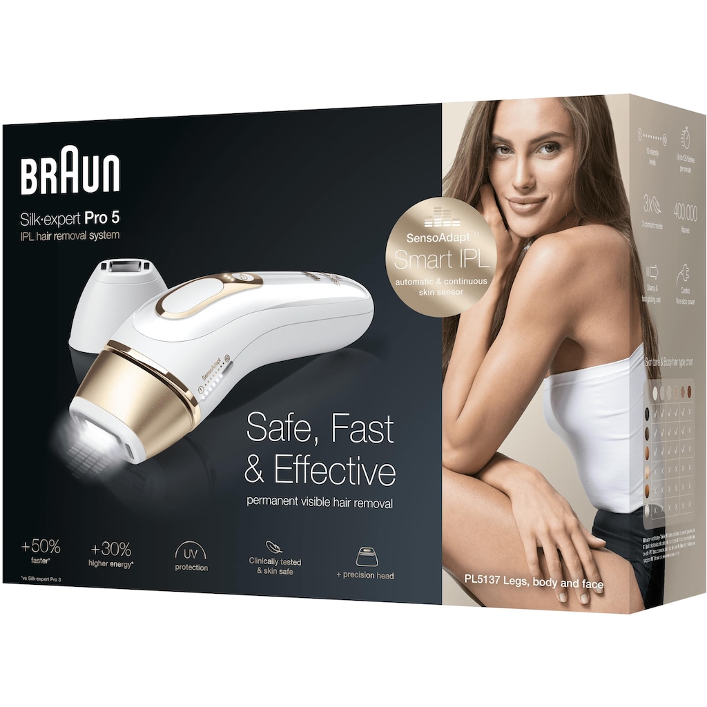 Braun IPL-Haarentferner »Silk·Expert Pro 5 PL5137«, 400.000 Lichtimpulse, für dauerhaft sichtbare Haarentfernung, für Körper und Gesicht