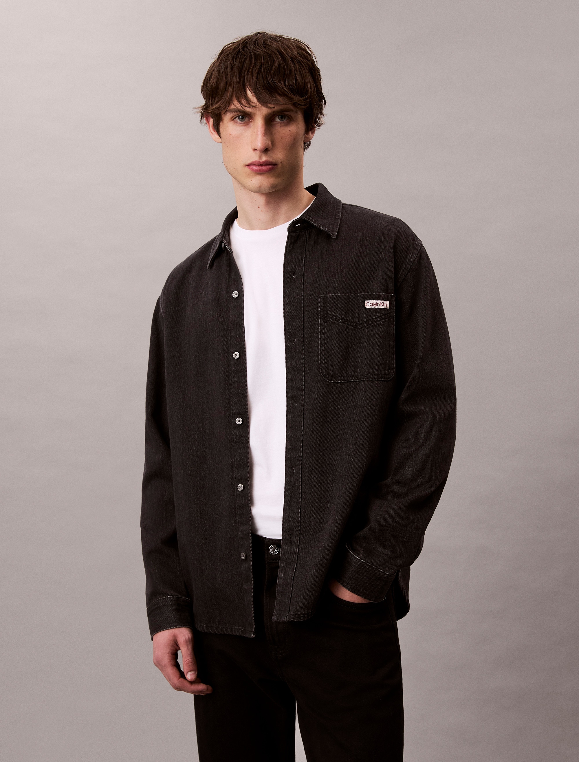 Calvin Klein Jeans Langarmhemd »CLASSIC 205 BLACK OVERSHIRT« Mit Rundhalsausschnitt, regular fit