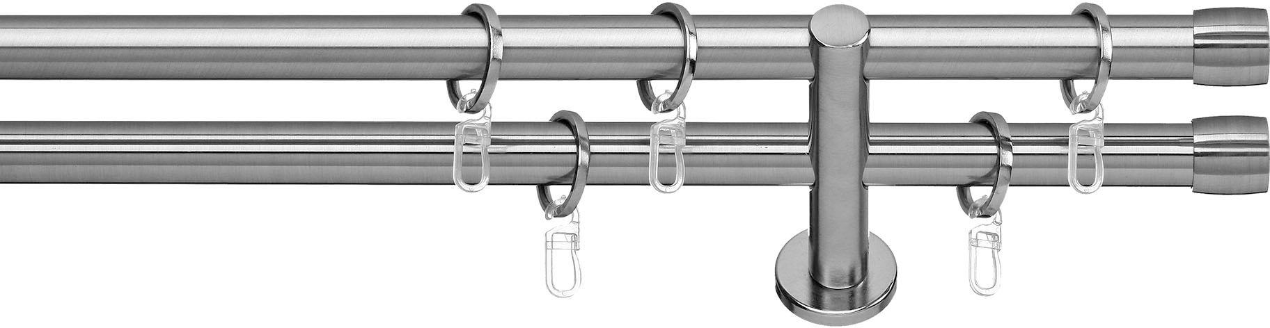 indeko Gardinenstange "Linz" 2 läufig-läufig Wunschmasslänge Komplett-Set inkl. Ringen und Montagematerial
