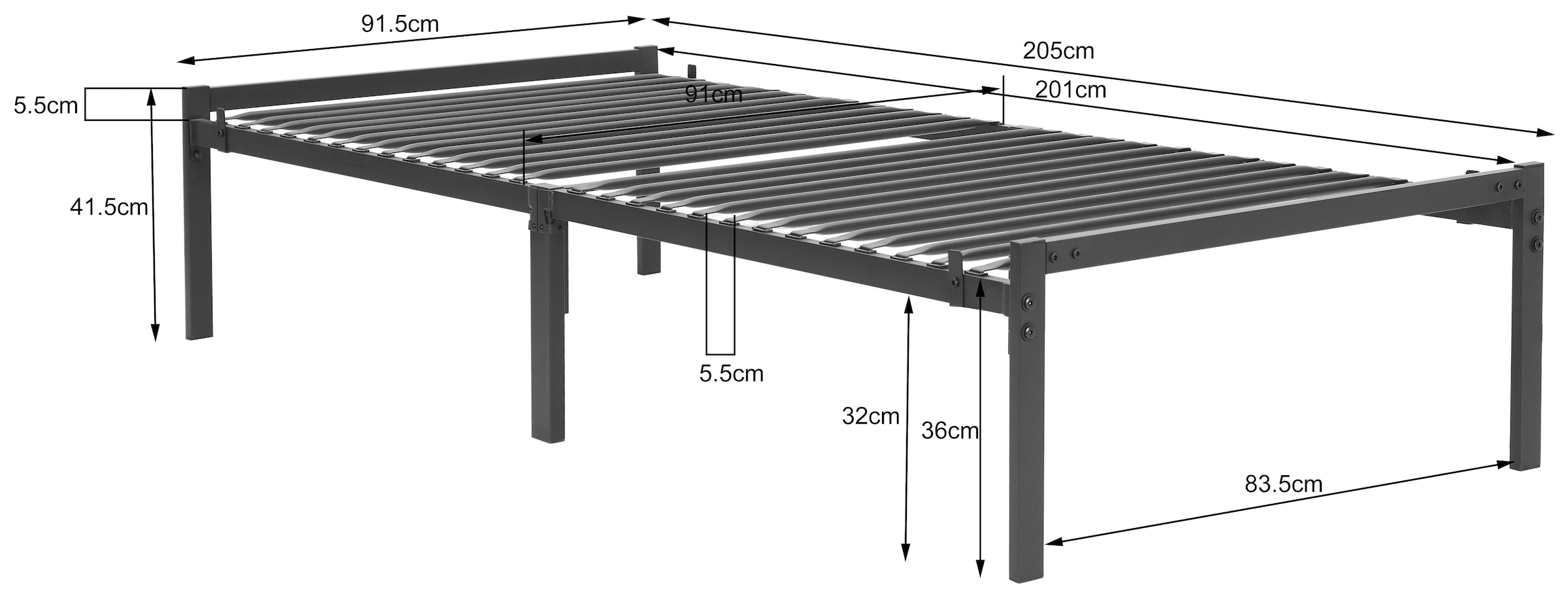 OTTO home Metallbett »LIST Bett Bettgestell Bettrahmen Einzelbett Doppelbett«, (Stahlbett schwarz in TOP Qualität und 4 Breiten), Bett mit 26 Lattenroste zum Schutz der Matratze Bestseller