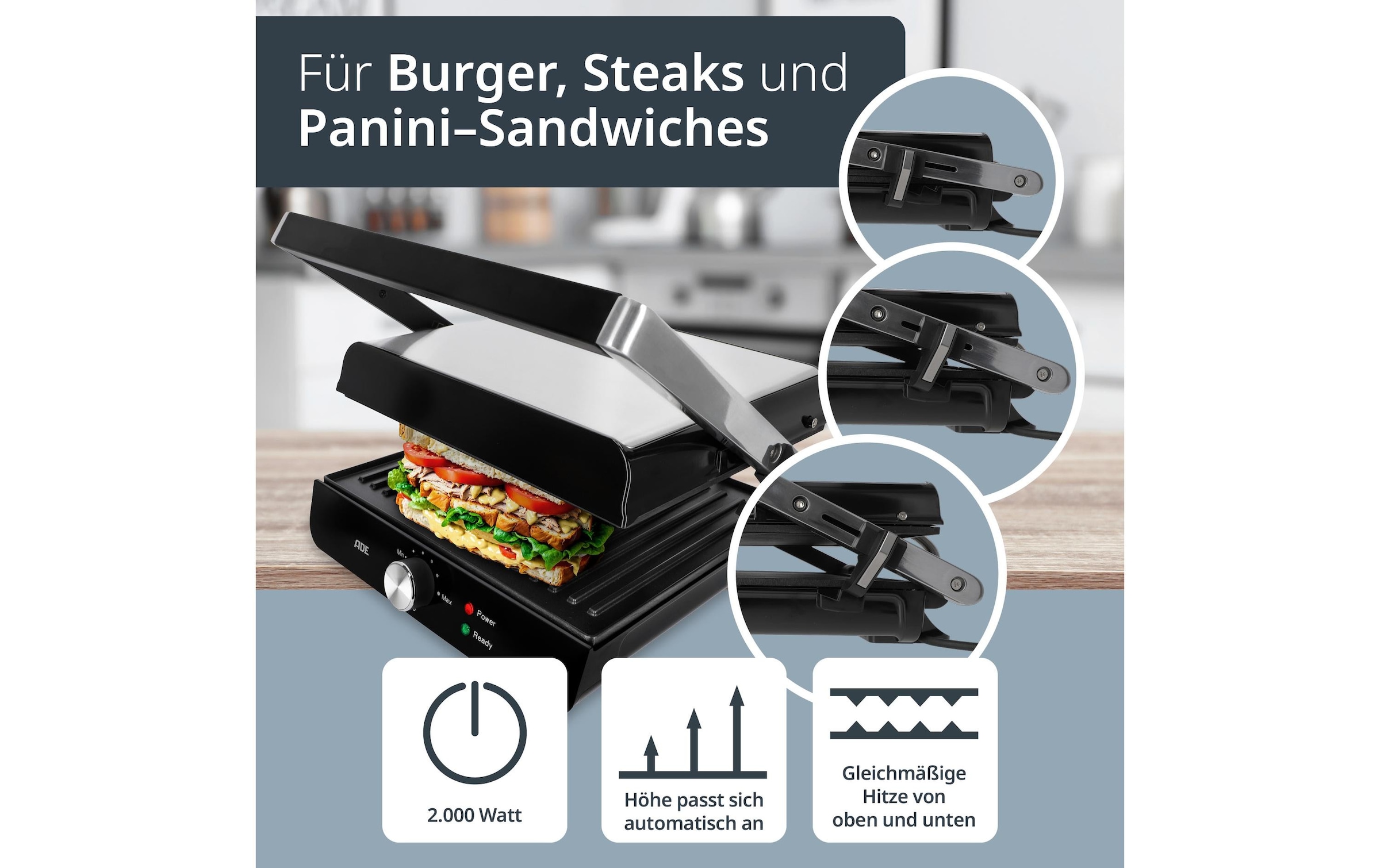 ADE Kontaktgrill »2000 W«, 2000 W