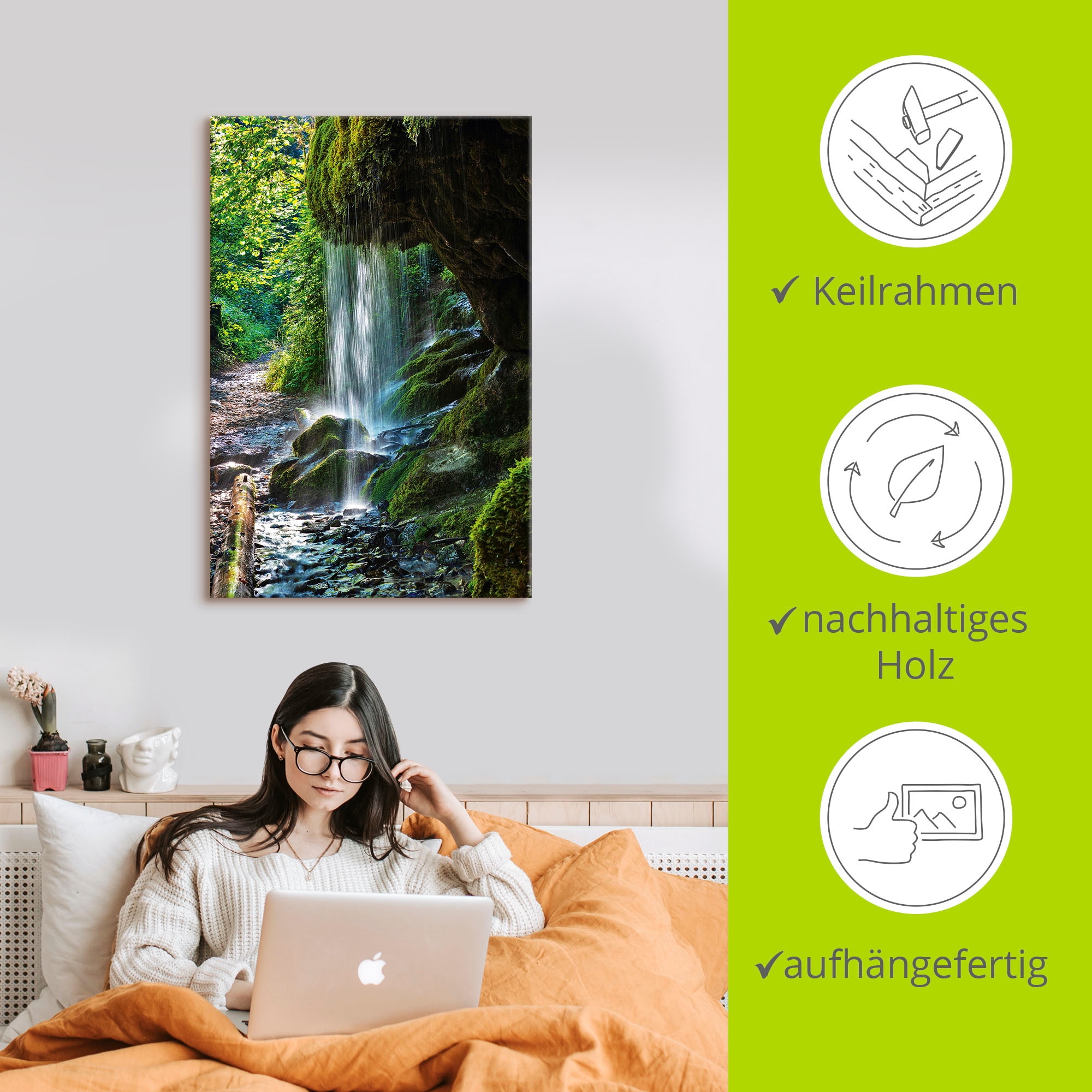 Artland Wandbild »Moosbedeckter Wasserfall«, Wasserfallbilder, (1 St.), als Alubild, Outdoorbild, Leinwandbild, Wandaufkleber, versch. Grössen
