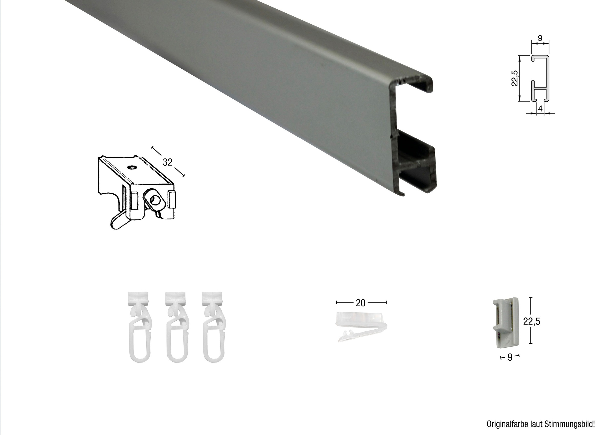 GARESA Gardinenschiene »Bilder- oder Aluminiumschiene«, 1 läufig-läufig, Wunschmasslänge, Aluminiumprofil, Wandmontage, Deckenmontage, verlängerbar, Endkappe