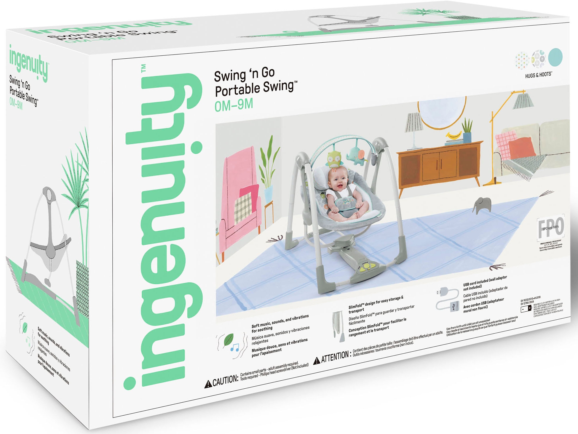 ingenuity Babyschaukel »Swing'n Go, Hugs & Hoots«, bis 9 kg, tragbar