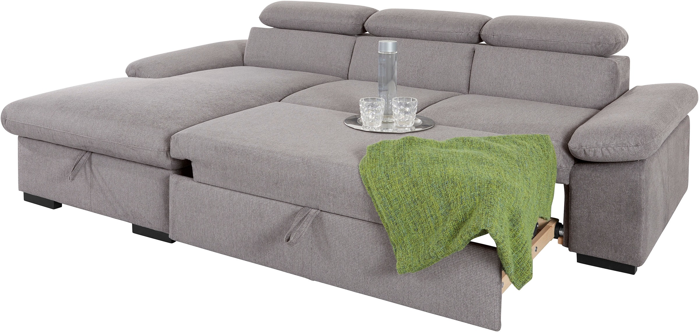 COTTA Ecksofa »Lola L-Form mit Kopfteilfunktion & Hocker«, (Set, mit Hocker), wahlweise mit Bettfunktion, Bettkasten & Armteilverstellung