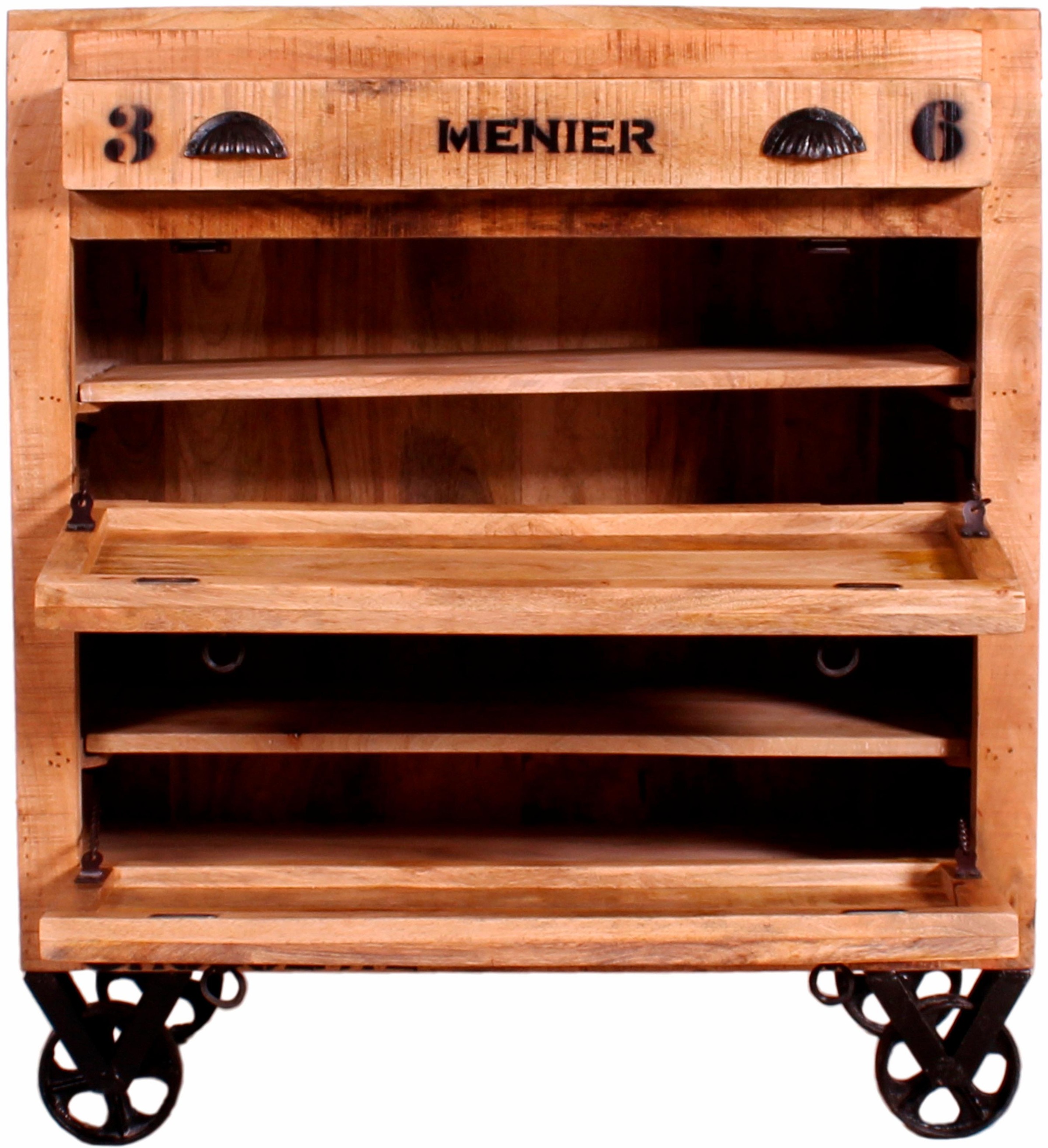 SIT Schuhschrank "Messenien aus Mangoholz mit Rollen & 2 Klappen" Platz für ca. 12 Paar Schuhe im markanten Factory-Design