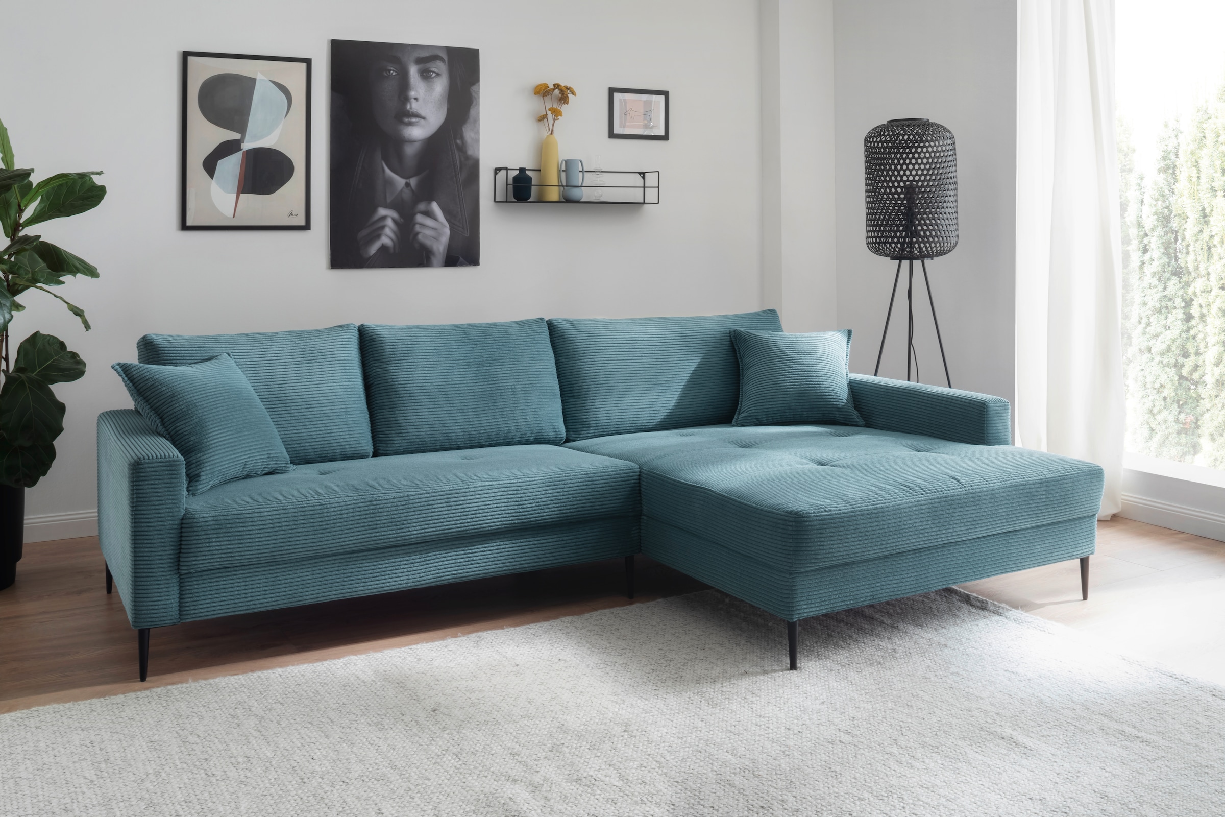 Trends by HG Ecksofa »Summer L-Form«, in Cord-Stoff mit Metallfuss