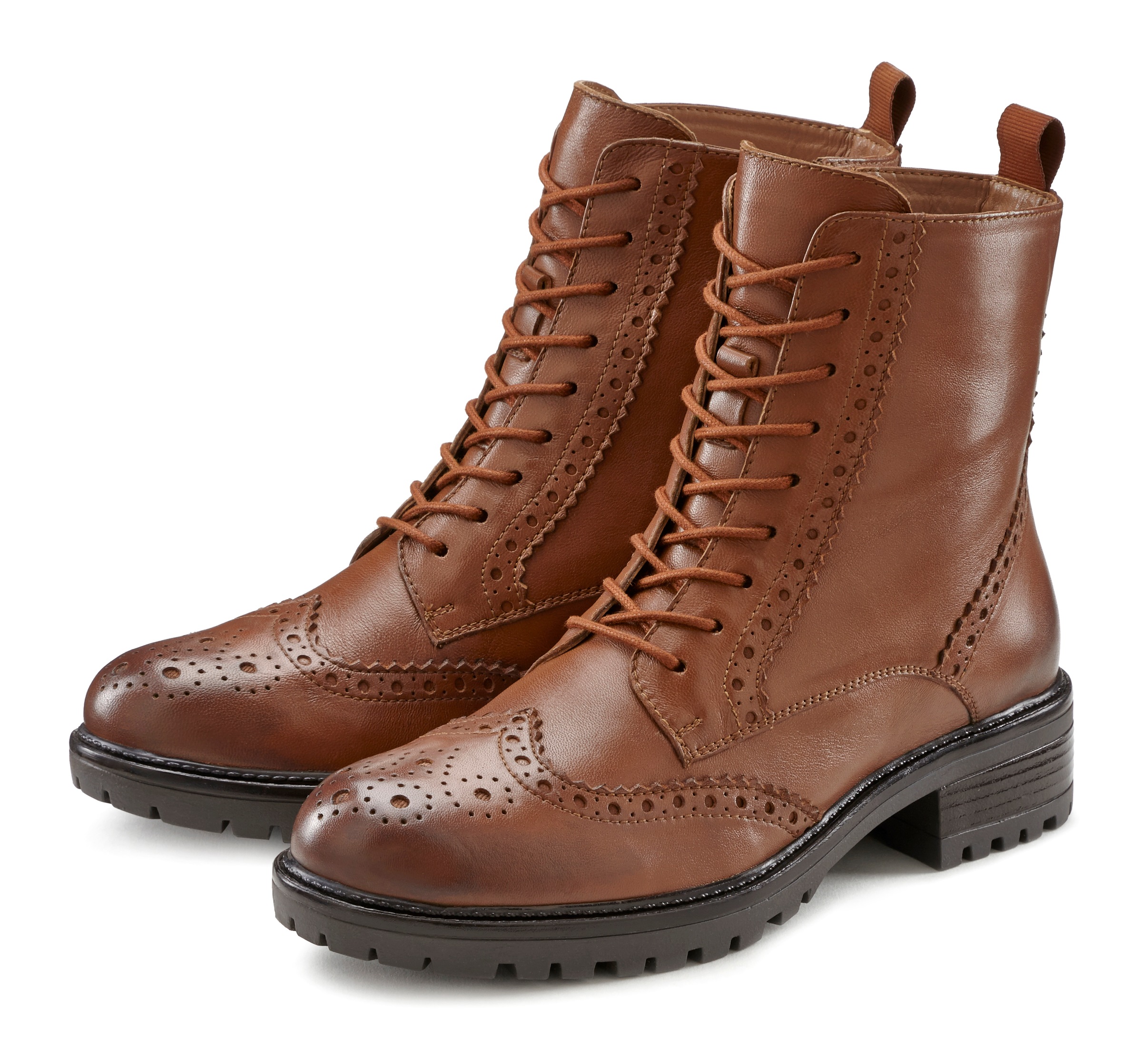LASCANA Schnürboots Schnürstiefelette, Ankle Boots, Leder, Schnüren & Reissverschluss