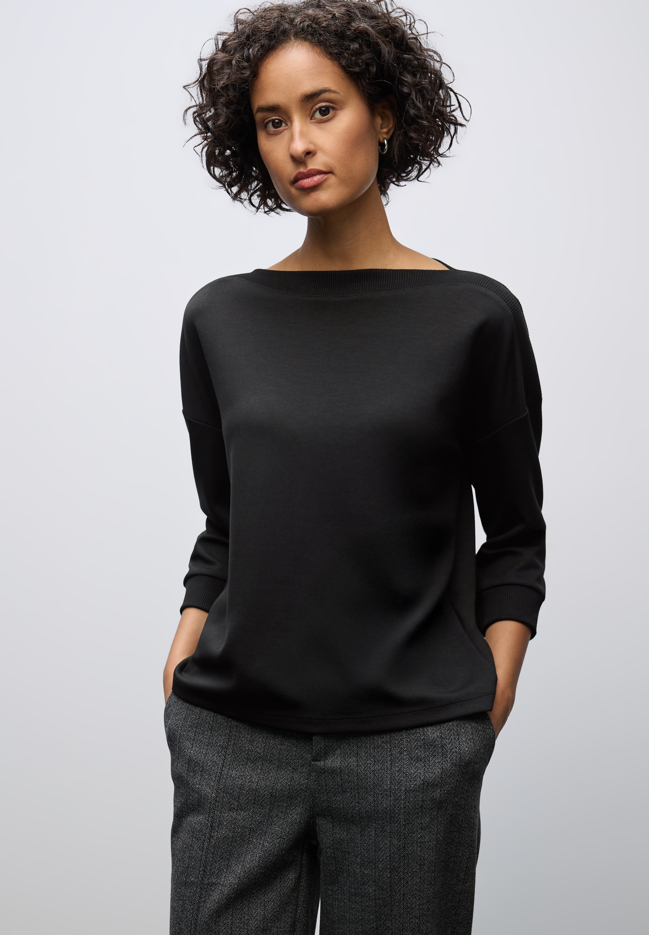 STREET ONE 3/4-Arm-Shirt Strick-Shirt mit U-Boot-Ausschnitt