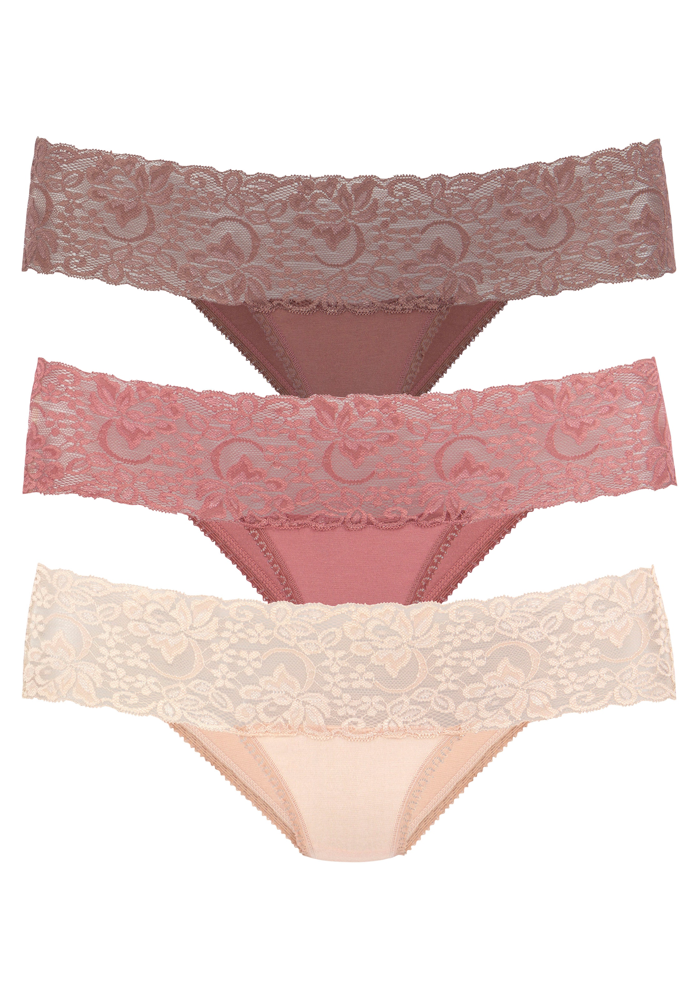 Vivance Brasilslip 3er-Pack, aus elastischer Baumwolle mit floraler Spitze