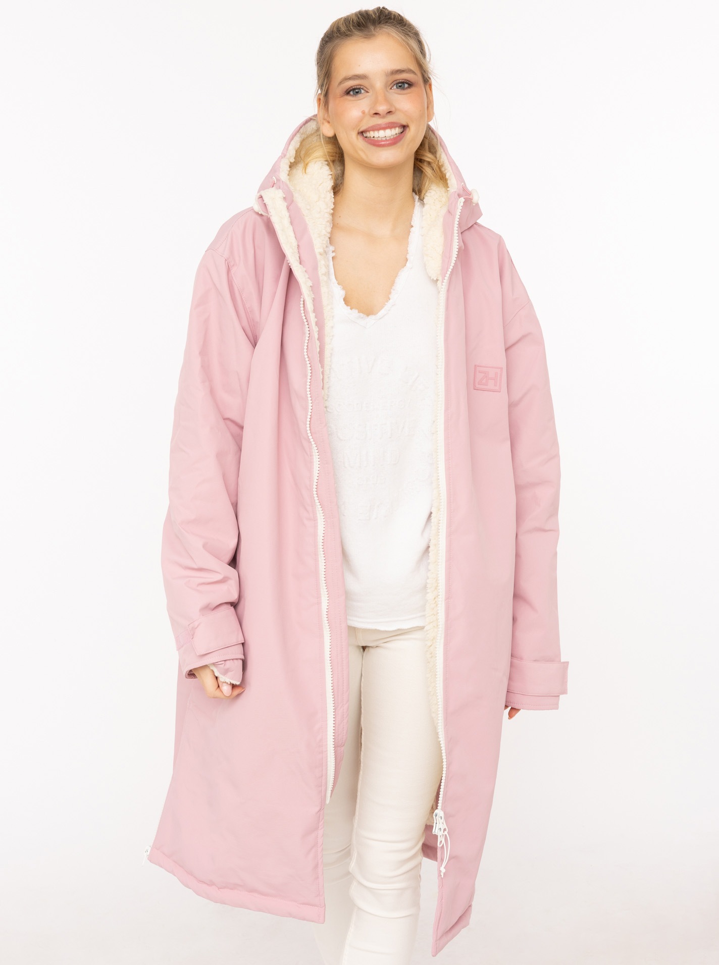 Zwillingsherz Kurzmantel ""Oversize Windjacke ZH"" seitliche Taschen, Kapuze, Reissverschluss, Teddy Futter, Oversized