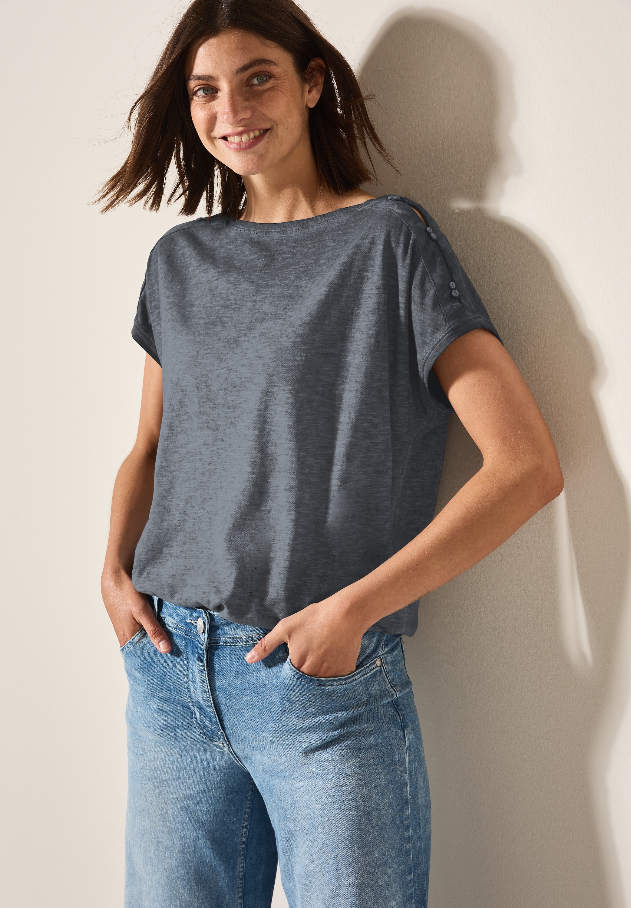 Cecil T-Shirt mit Knopfdetails an der Schulter