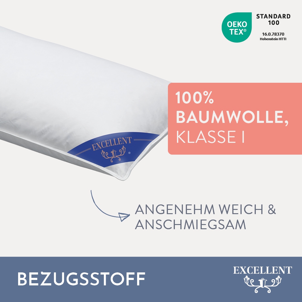 Excellent 3-Kammer-Kopfkissen »Venedig Kissen erhältlich im Einzel- oder Doppelpack!«, Füllung: 60% Daunen Aussenkammer, Bezug: 100% Baumwolle, hergestellt in Deutschland, allergikerfreundlich.