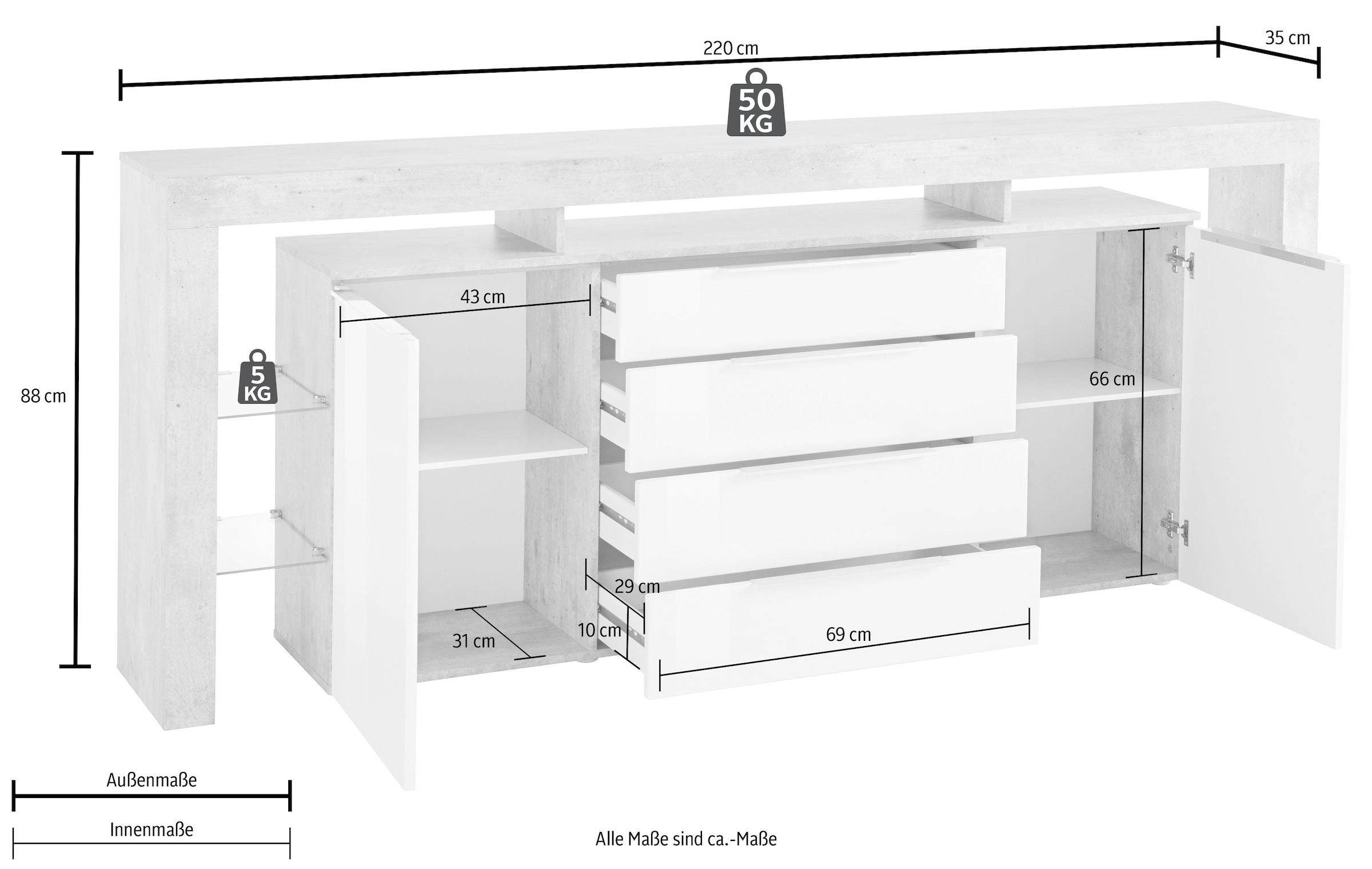 ❤ borchardt Möbel Sideboard Breite im »Lima«, kaufen Jelmoli-Online cm 220 Shop