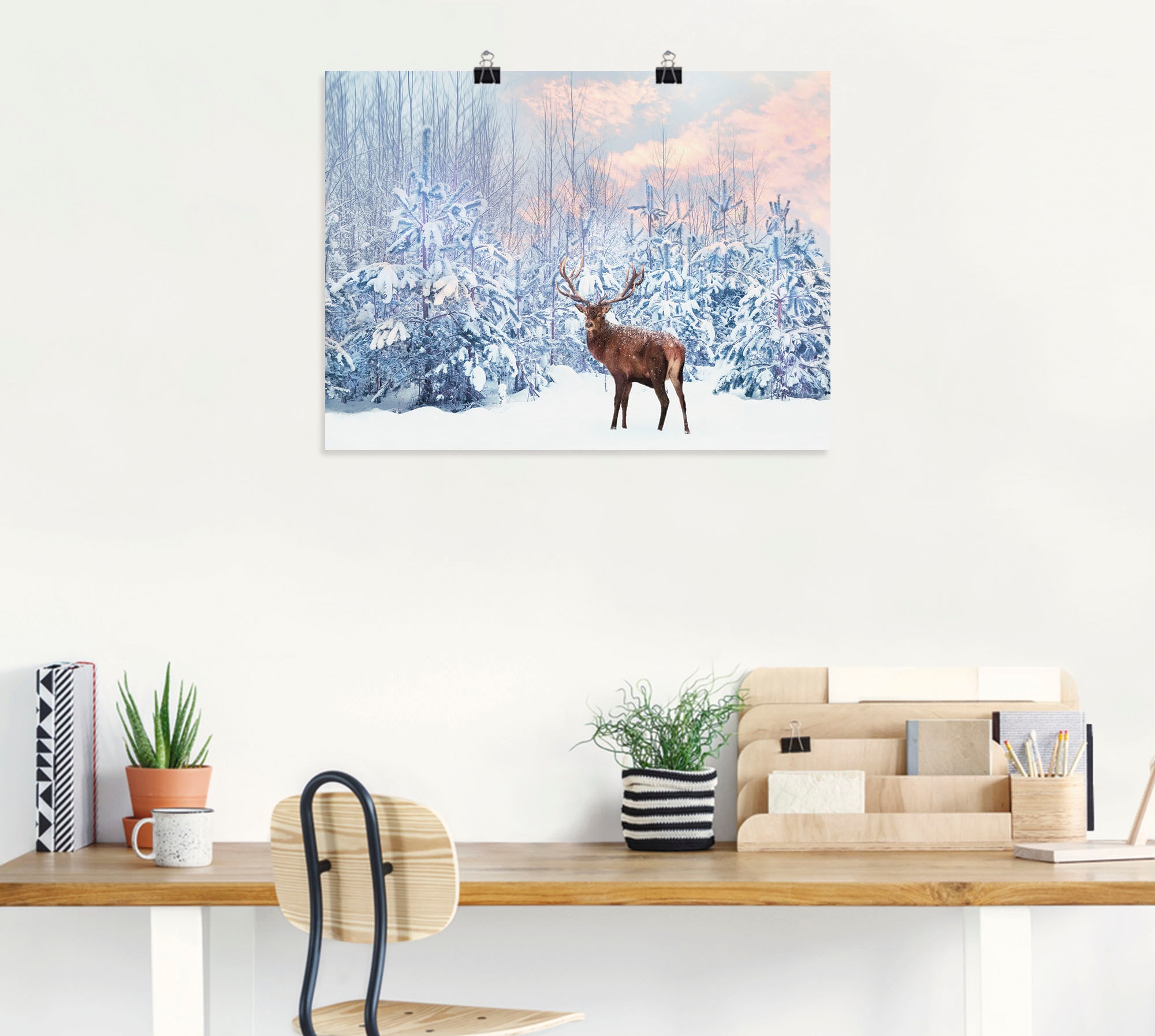 Artland Wandbild »Hirsch im Winterwald«, Hirschbilder, (1 St.), als Leinwandbild, Poster in verschied. Grössen