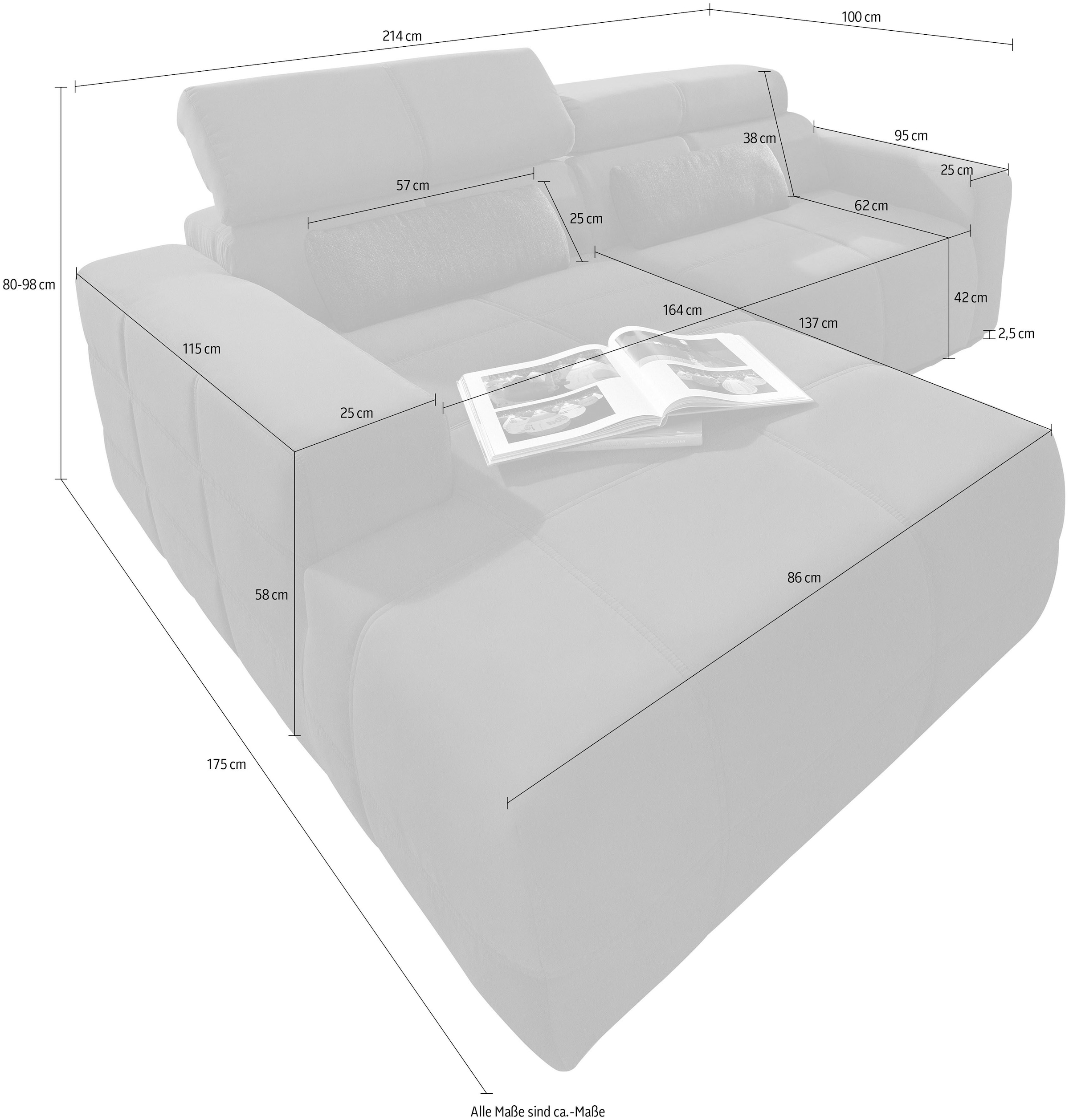 DOMO collection Ecksofa »Brandon B/T: 214/100 cm, belastbar bis 140kg/ Sitz, L-Form«, Cord, schlamm