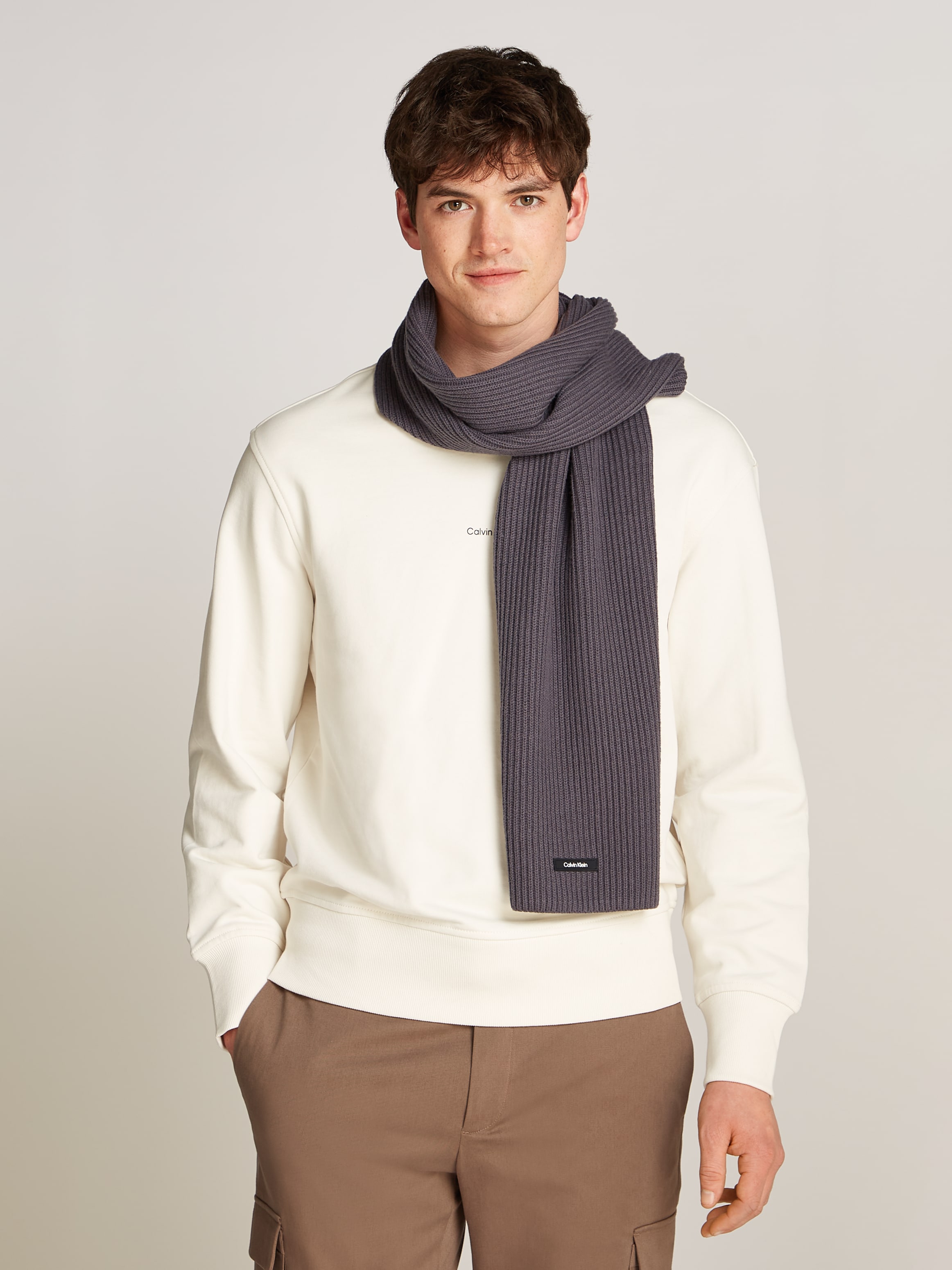 Calvin Klein Schal »CLASSIC COTTON RIB SCARF«, mit Logopatch