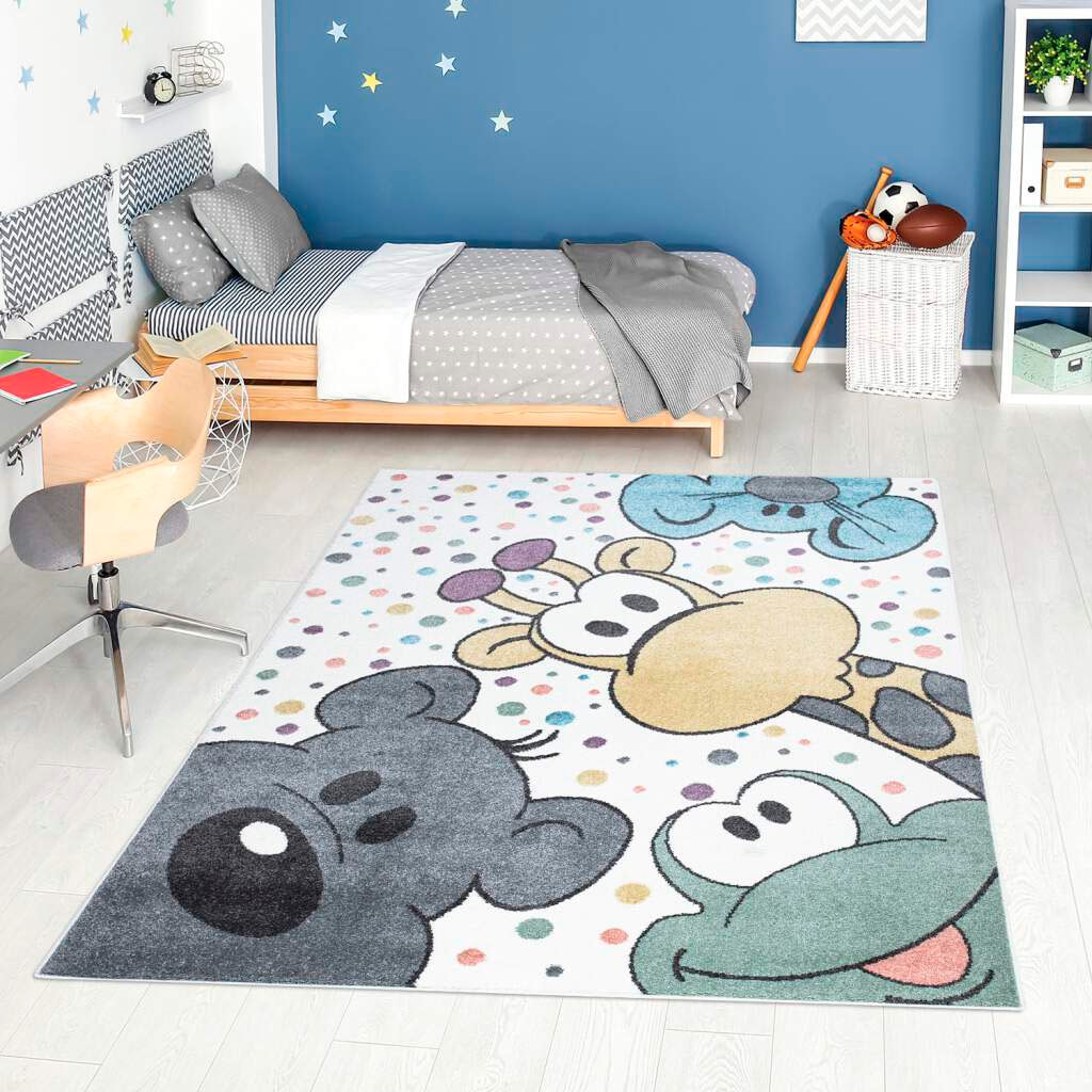 Carpet City Kinderteppich »ANIME913«, rechteckig, Kinderzimmer Teppich Modern mit Mond, Blumen, Wolken, Creme, Multi