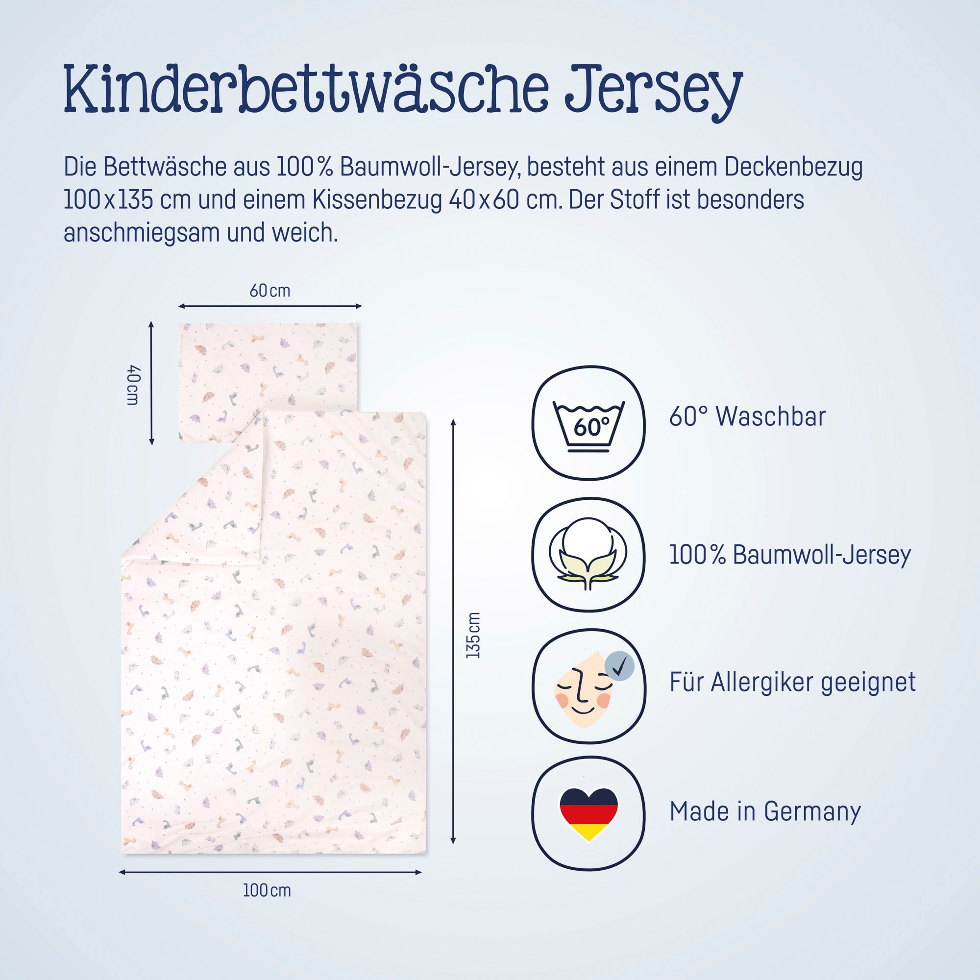 Julius Zöllner Kinderbettwäsche »Baby- und Kinderbettwäsche aus 100% Jersey-Baumwolle«, erhältlich in den Grössen 80x80+35x40cm und 100x135+40x60cm