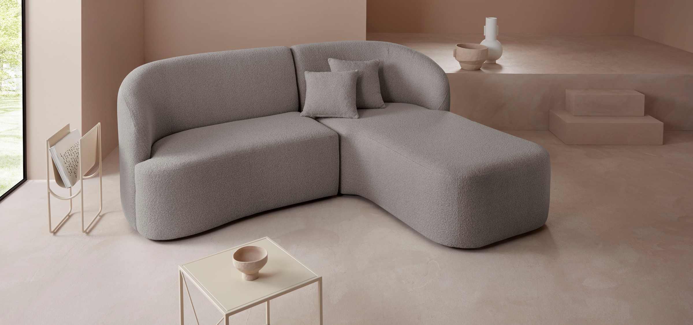LeGer Home by Lena Gercke Ecksofa »Dilara L-Form«, gerundete Rückenlehne und Front, in 3 Bezugsqualitäten