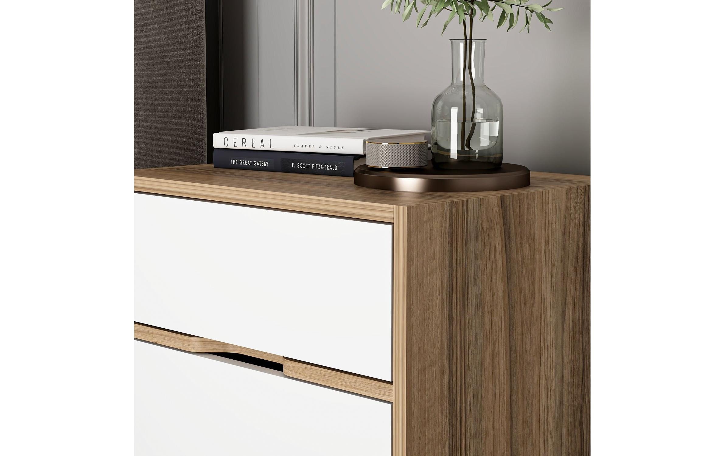 Nachttisch »Woody Fashion Elina 54 x 40 x 47 cm, Weiss/Braun«
