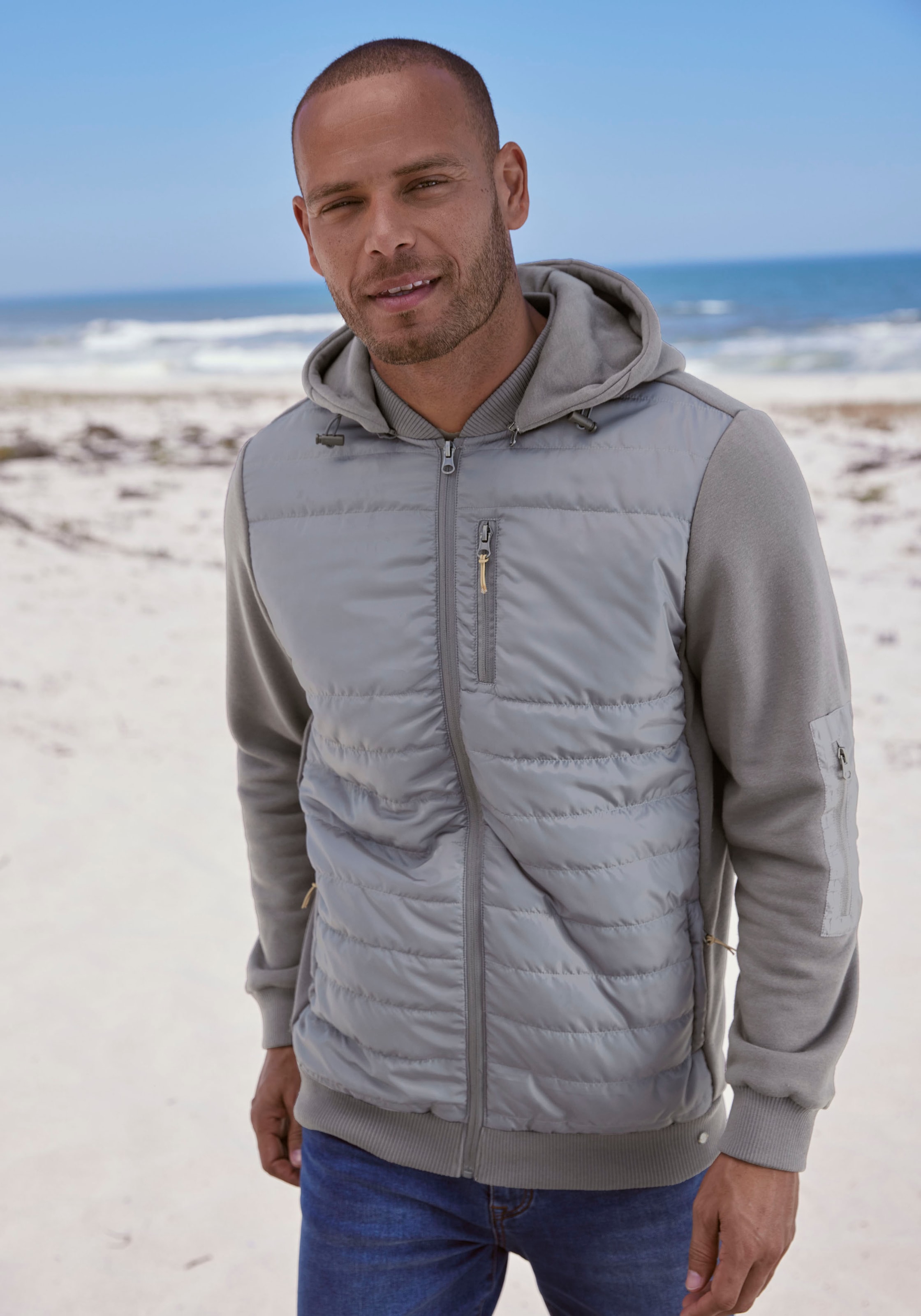 H.I.S Kapuzensweatjacke im vorderen Bereich gesteppt, mit abnehmbarer Kapuze
