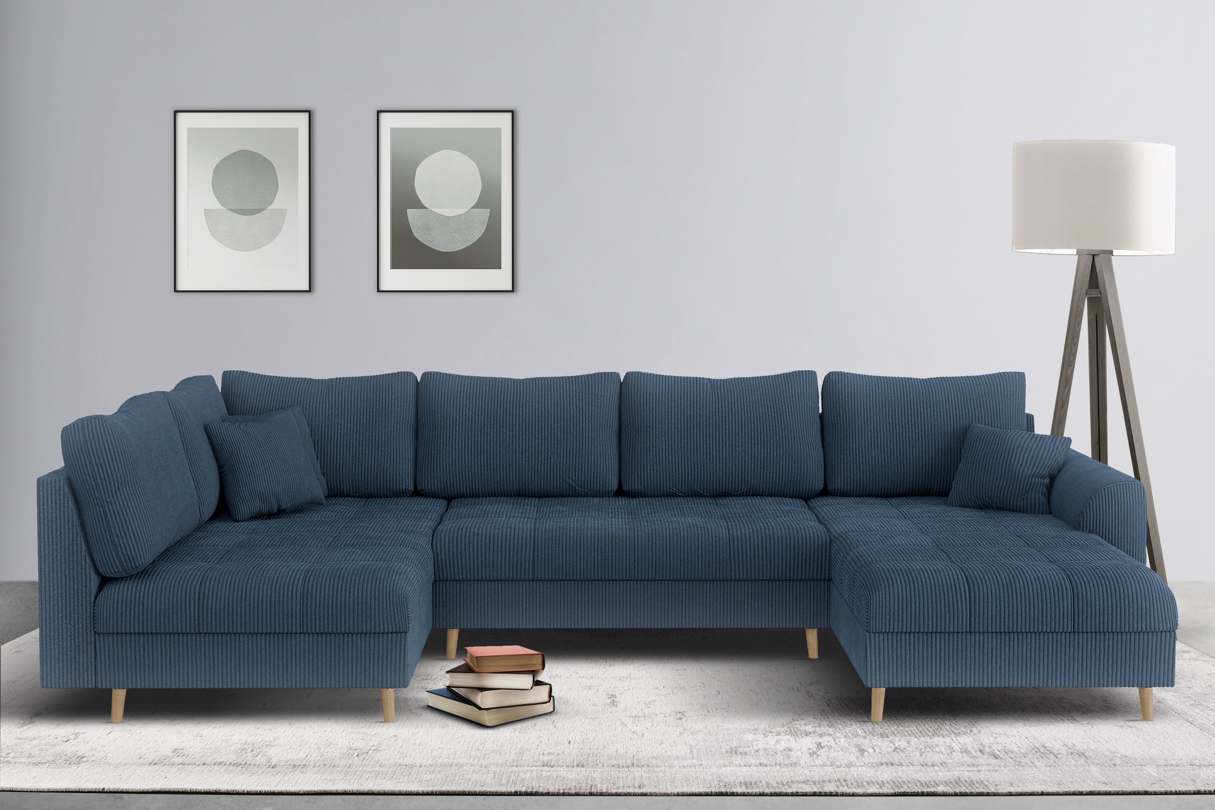 Home affaire Wohnlandschaft »CHARRE U-Form mit Ottomane, Masse B/T/H: 310/161/81 cm«, feine Steppung, lose Rücken- und Zierkissen, auch in Cord und Bouclé