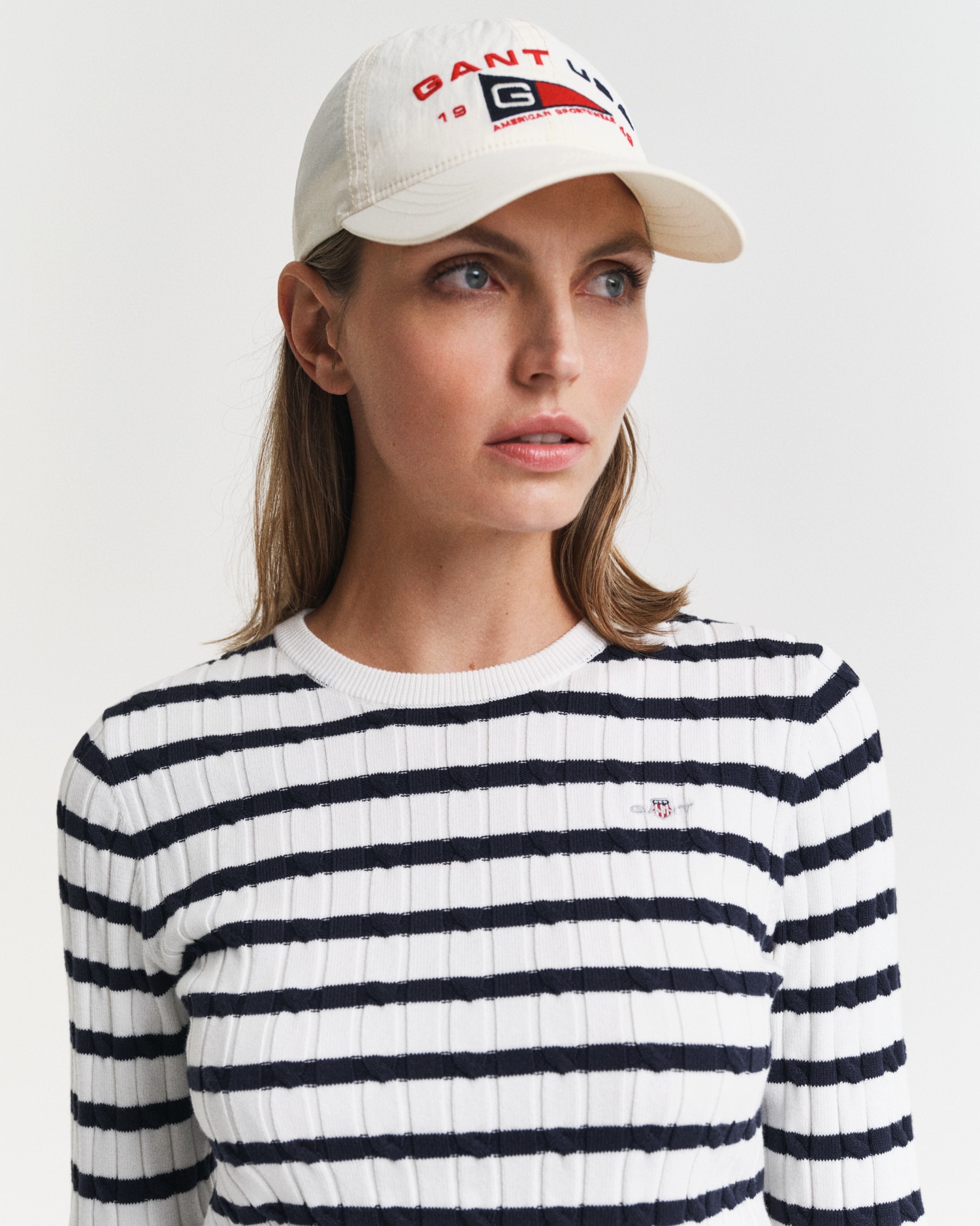 Gant Rundhalspullover »STRETCH COTTON CABLE STRIPE C-NECK«