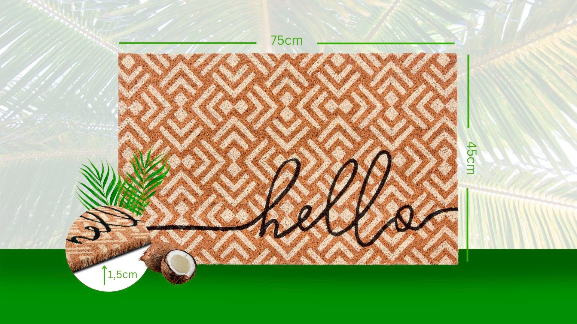 HANSE Home Fussmatte »Mix Mats Kokos Hello Geometric, Türmatte«, rechteckig, 15 mm Höhe, Kokos, Schmutzfangmatte, Outdoor, Rutschfest, Innen, Kokosmatte, Flur
