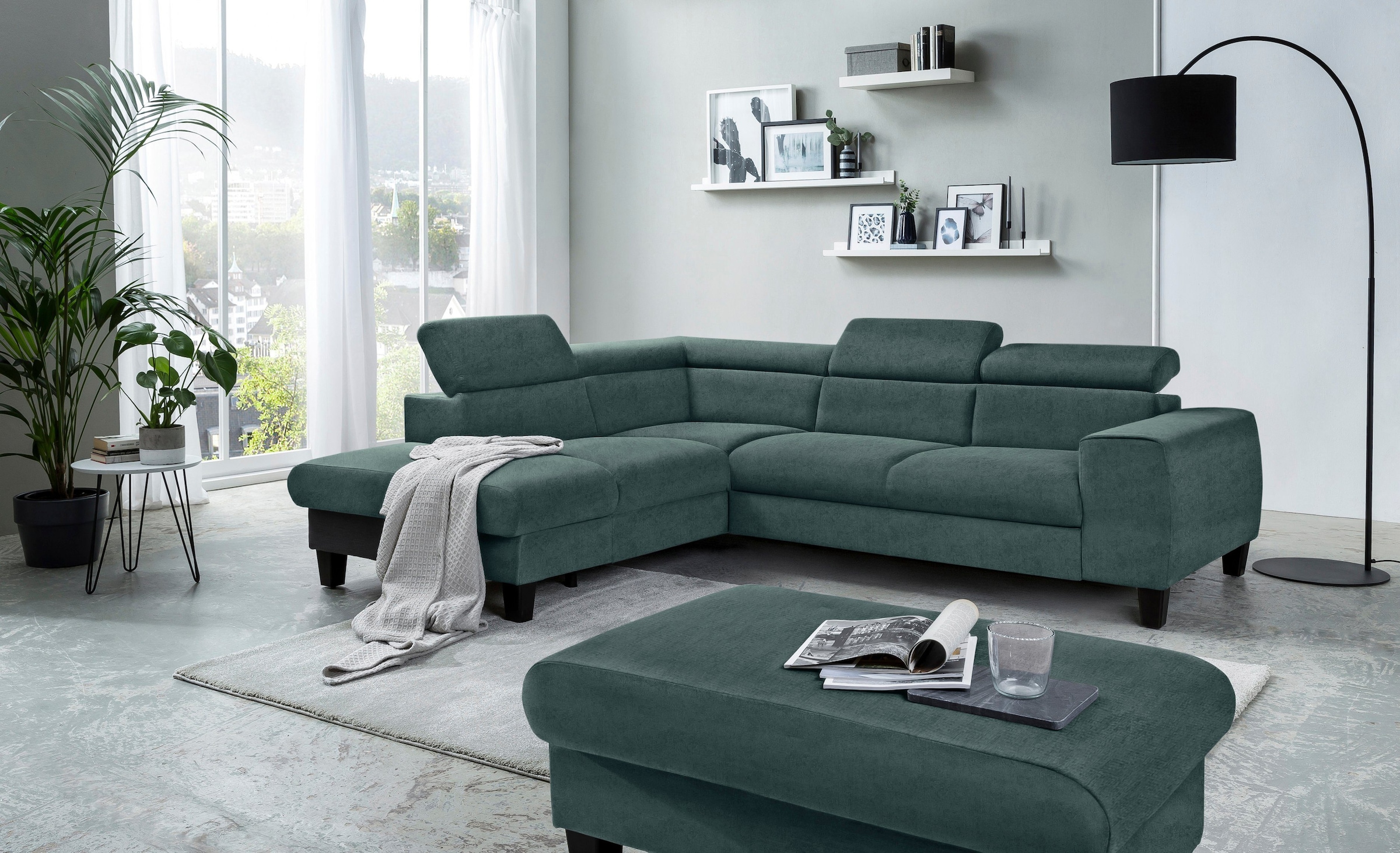 COTTA Polstergarnitur »Morven L-Form«, (Set), Set bestehend aus: Ecksofa mit Kopfteilverstellung & Hocker