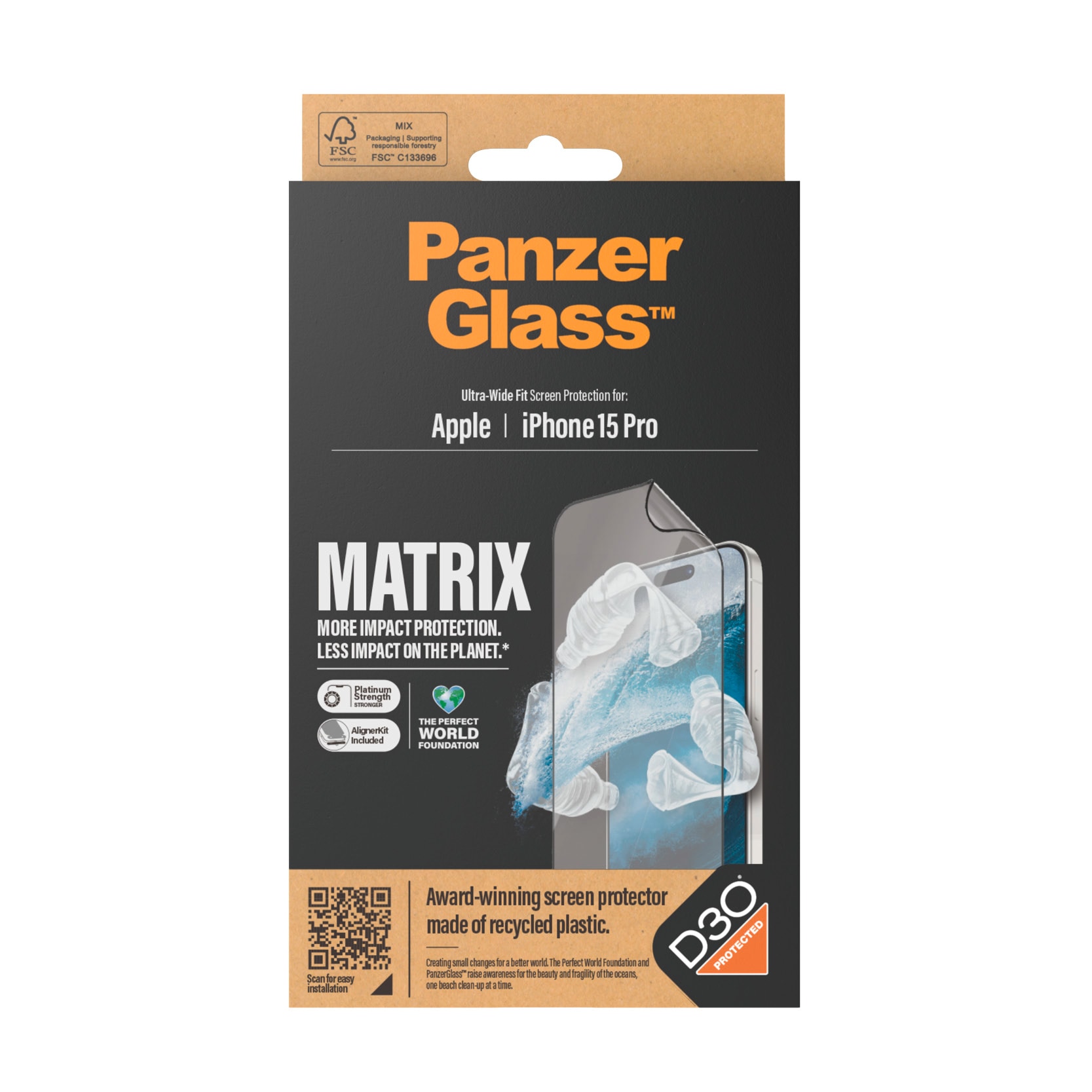 PanzerGlass Displayschutzfolie »MATRIX Protection Film mit D3O«, für iPhone 15 Pro, Ultra Wide Fit
