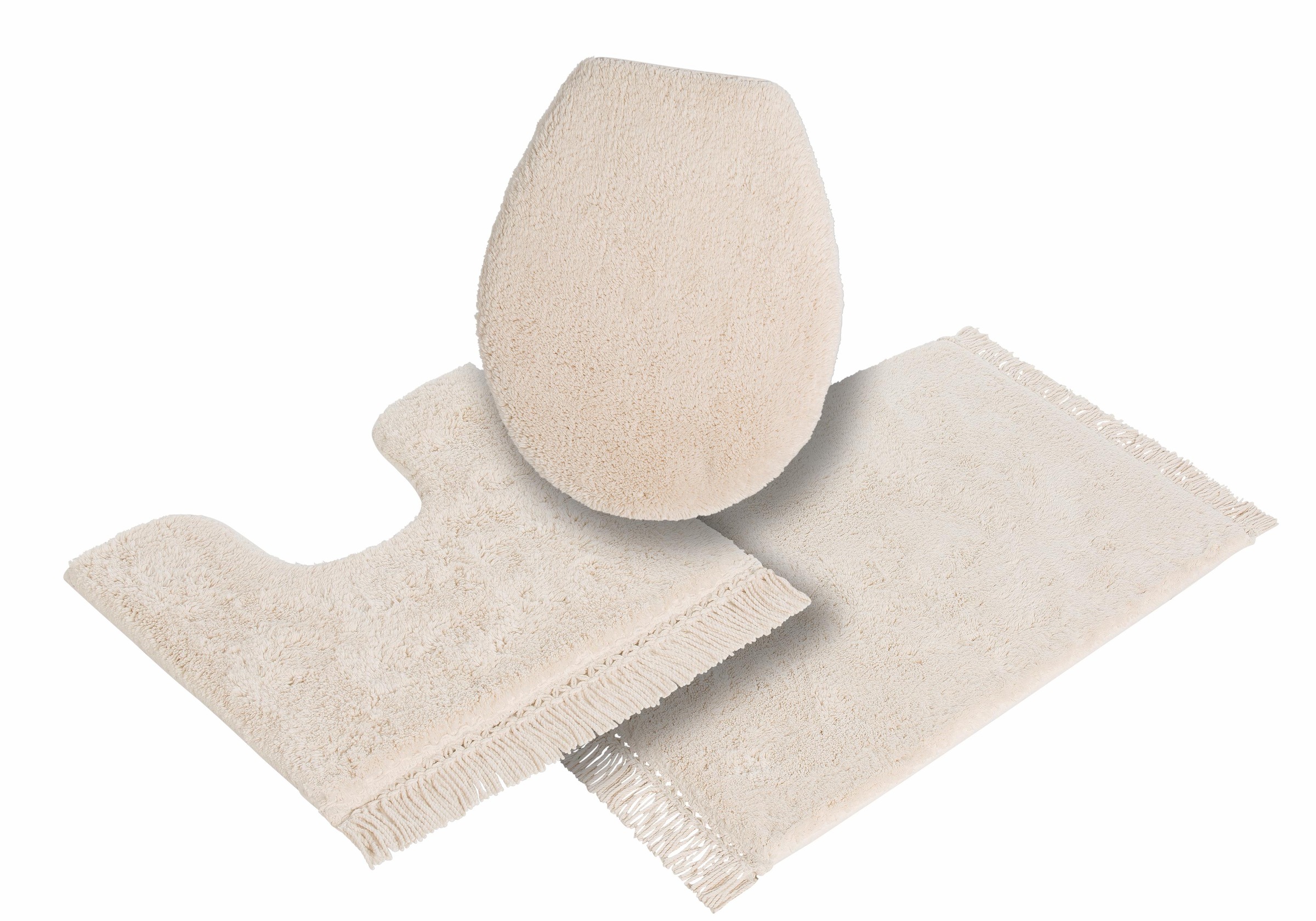 my home Badematte »Finca, Badvorleger, Badezimmer Teppich«, rutschhemmend beschichtet, fussbodenheizungsgeeignet-strapazierfähig, Fransen, Boho, Badteppich, Bio-Baumwolle, auch als 3 teiliges Set