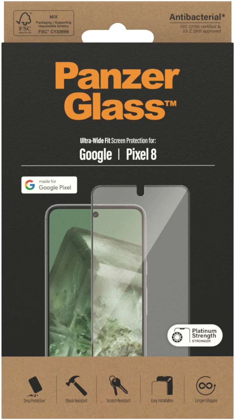 PanzerGlass Displayschutzfolie »Displayschutz Google Pixel 8 - Ultra-Wide Fit«, für Google Pixel 8, (1 St.), Kratz-& Stossfest,Antibakteriell,Berührungsempfindlich,Simpel Anbringen