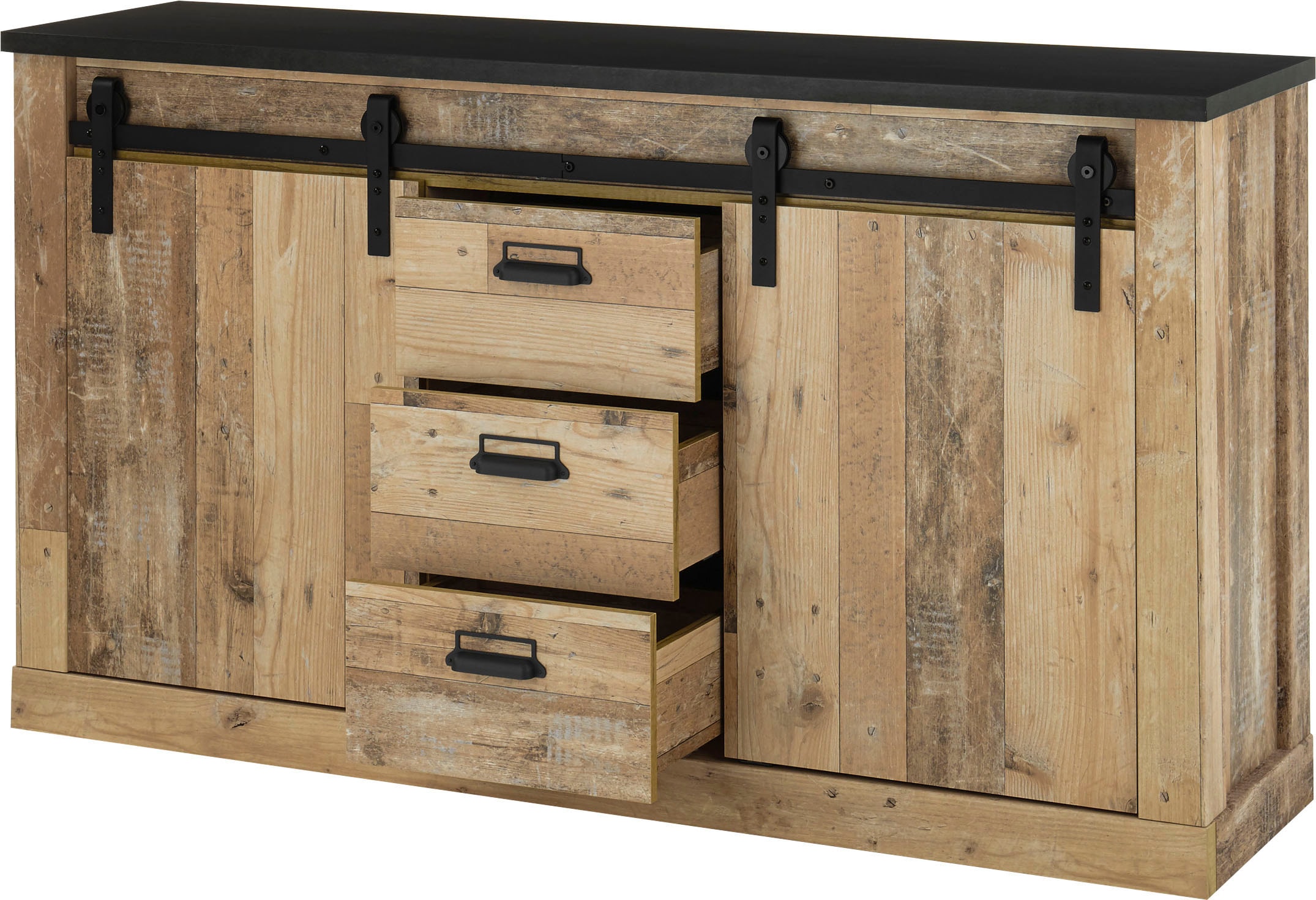 Set affaire | online Home Schrank-Set kaufen Holz »SHERWOOD«, Büromöbel aus in (4 Metall mit Dekor, Scheunentorbeschlag St.), Jelmoli-Versand