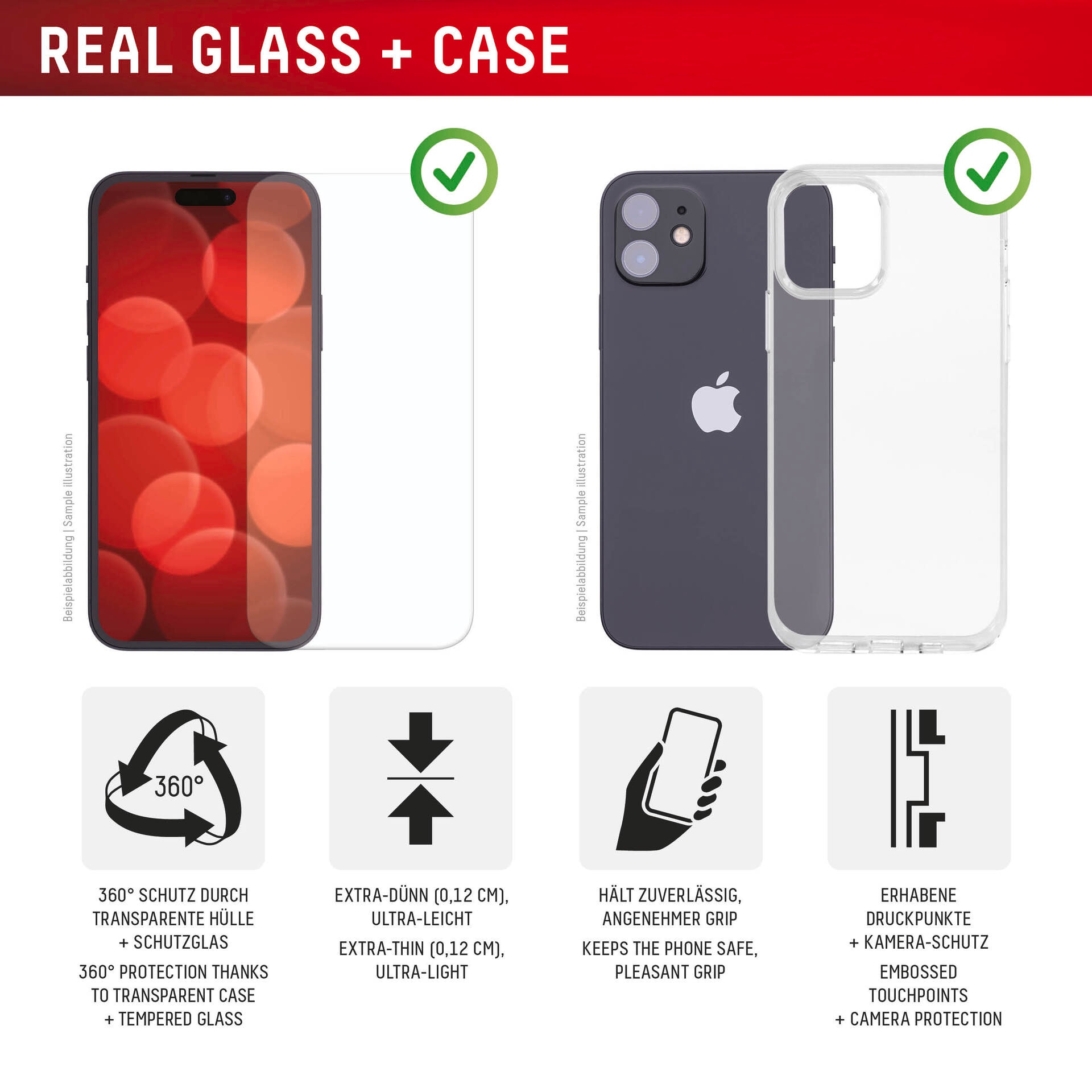 Displex Displayschutzglas »Real Glass Screen Protection + Case«, für Apple iPhone 16 Pro Max, Displayschutzfolie, Schutzfolie, Bildschirmschutz, kratz- & stossfest