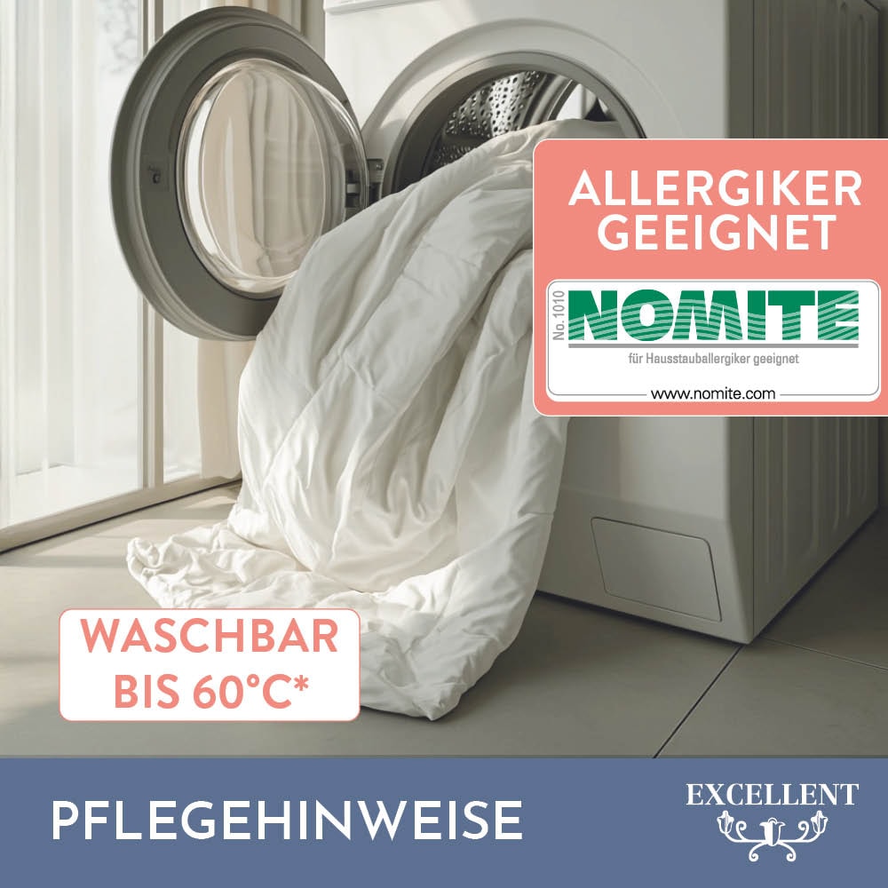 Excellent Daunenbettdecke »Wien, Bettdecken für Sommer und Winter, Decke«, polarwarm, Füllung 90% Daunen, 10% Federn, Bezug 100% Baumwolle, (1 St.), Bettdecke 135x200 cm, made in Germany, allergiker geeignet (Hausstaub)