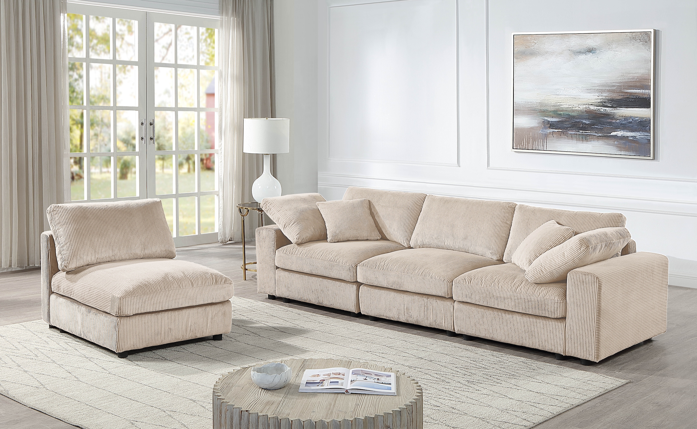 RAUM.ID 4-Sitzer »Bennid, XXL-Modulsofa mit vielen individuellen Stellmöglichkeiten«, (Set, 4 St.), inklusive 2 grossen & 2 kleinen Zierkissen im flauschigen Cord