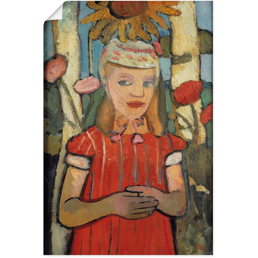 Artland Kunstdruck »Mädchen in rotem Kleid vor Sonnenblume.«, Bilder von Kindern, (1 St.)