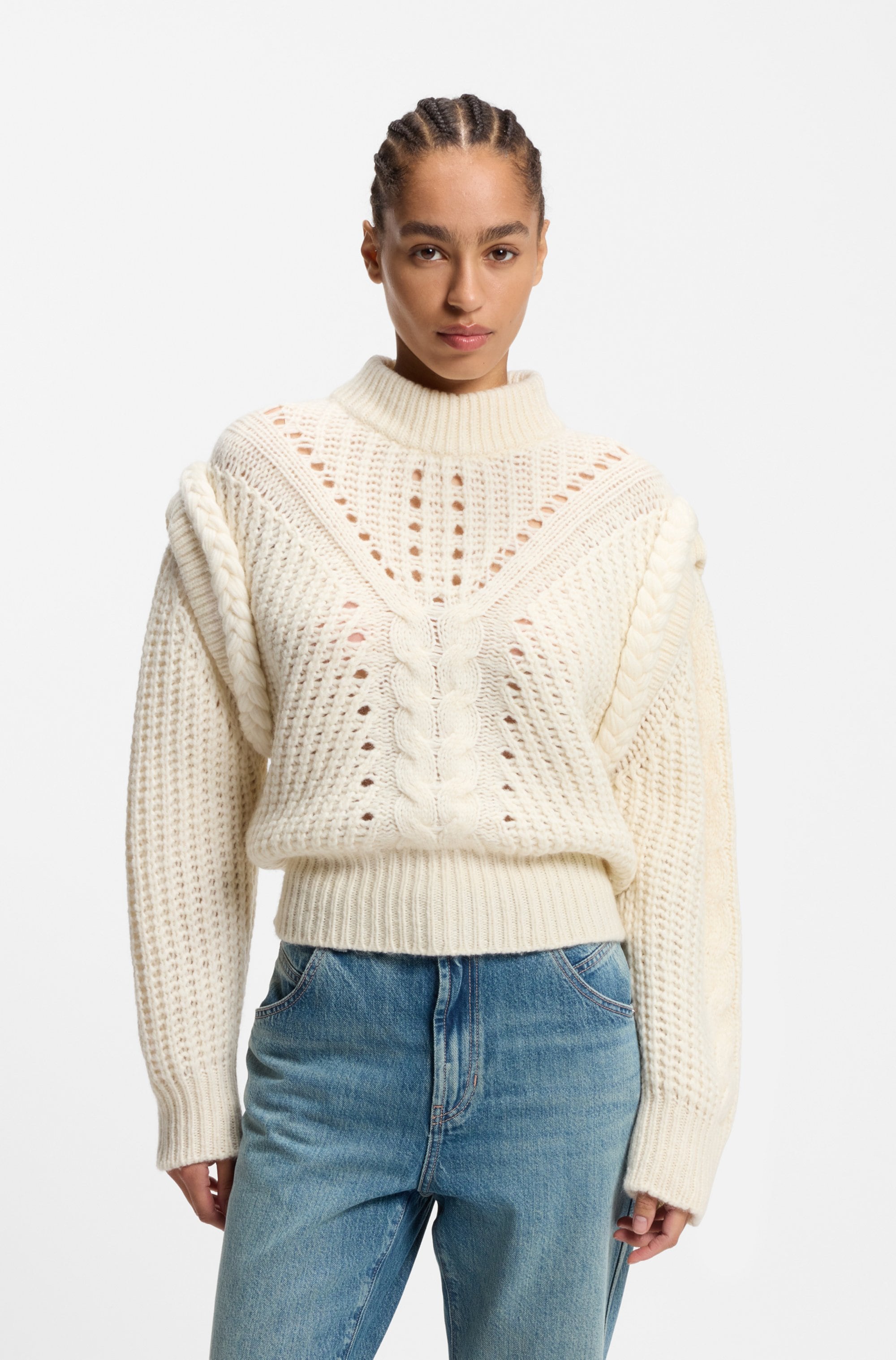 BOSS ORANGE Strickpullover »Fasta Premium Damenmode« mit Stehkragen, Alpaka-Wolle