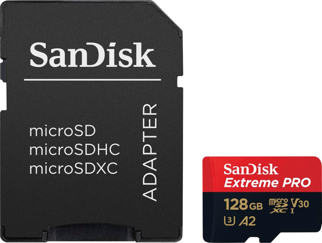 Sandisk Speicherkarte "Extreme PRO microSDXC™-UHS-I-KARTE" (128 GB Video Speed Class 30 (V30)/UHS Speed Class 3 (U3) 200 MB/s Lesegeschwindigkeit)