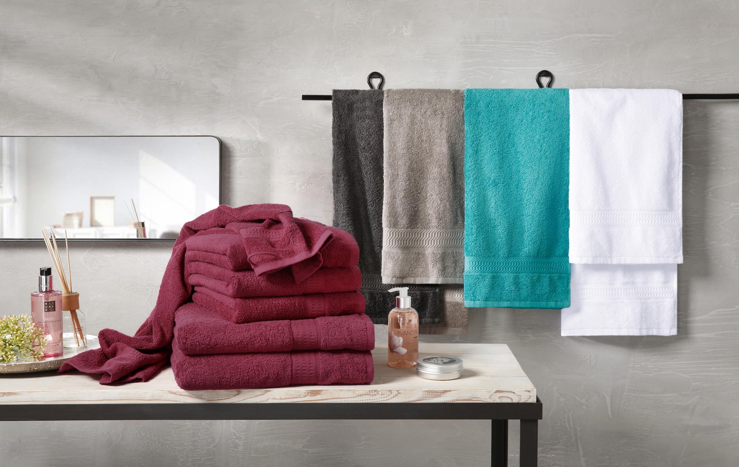 my home 100% kaufen Handtuch-Set, Walkfrottee, Set, Uni-Farben, Set tlg., Handtücher »Juna«, | Handtuch 6 Baumwolle Bordüre, mit Jelmoli-Versand online in