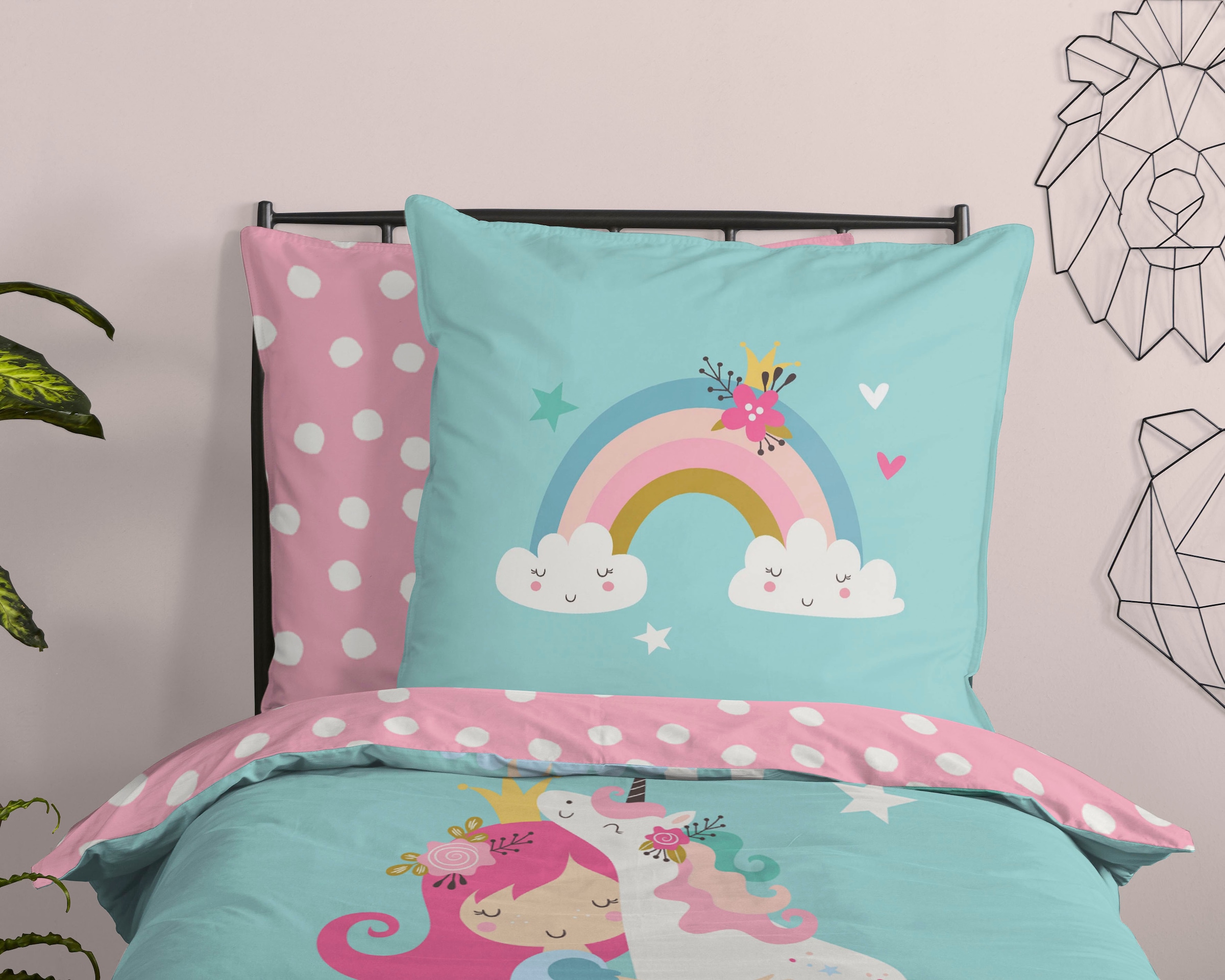 good morning Kinderbettwäsche »Heaven«, Baumwolle, 135x200, Reissverschluss, Wendeoptik, Kind, Mädchen, Einhorn