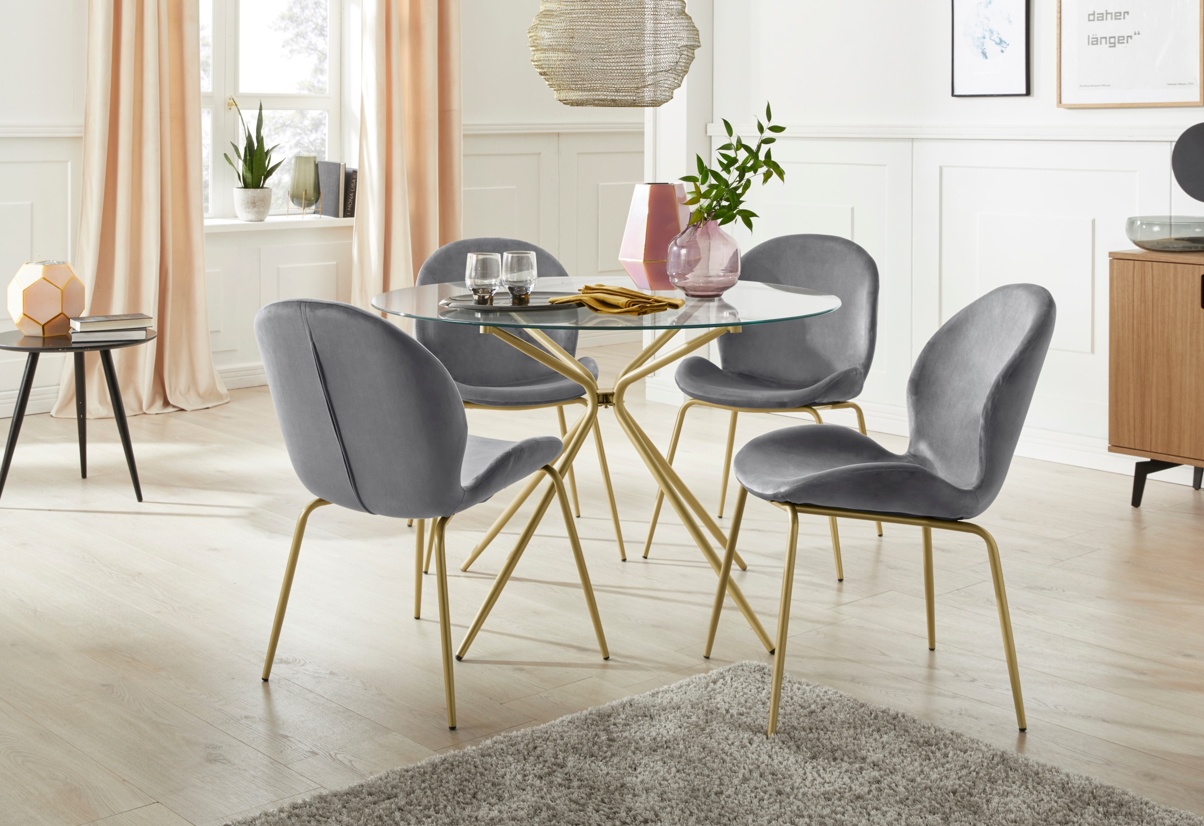 ❤ INOSIGN Glastisch »Silvi«, im Shop bestellen Jelmoli-Online messingfarben in rund, 110 cm, Metallgestell Ø