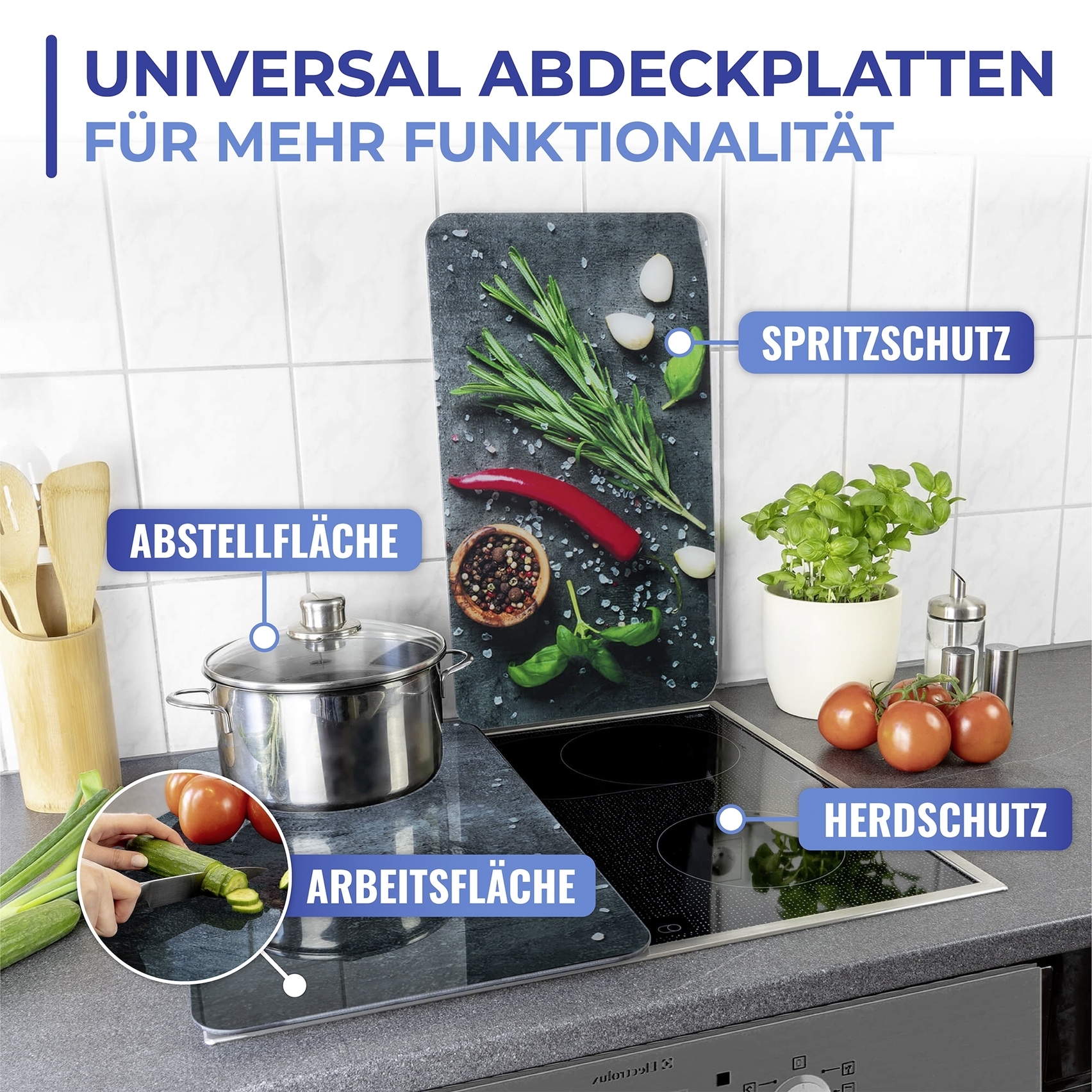 Maximex Herd-Abdeckplatte »Universal Modell Rosmarin«, (Set, 2 tlg.), Herdabdeckung für alle Herdarten, kratzfest, mit rutschfesten Füssen
