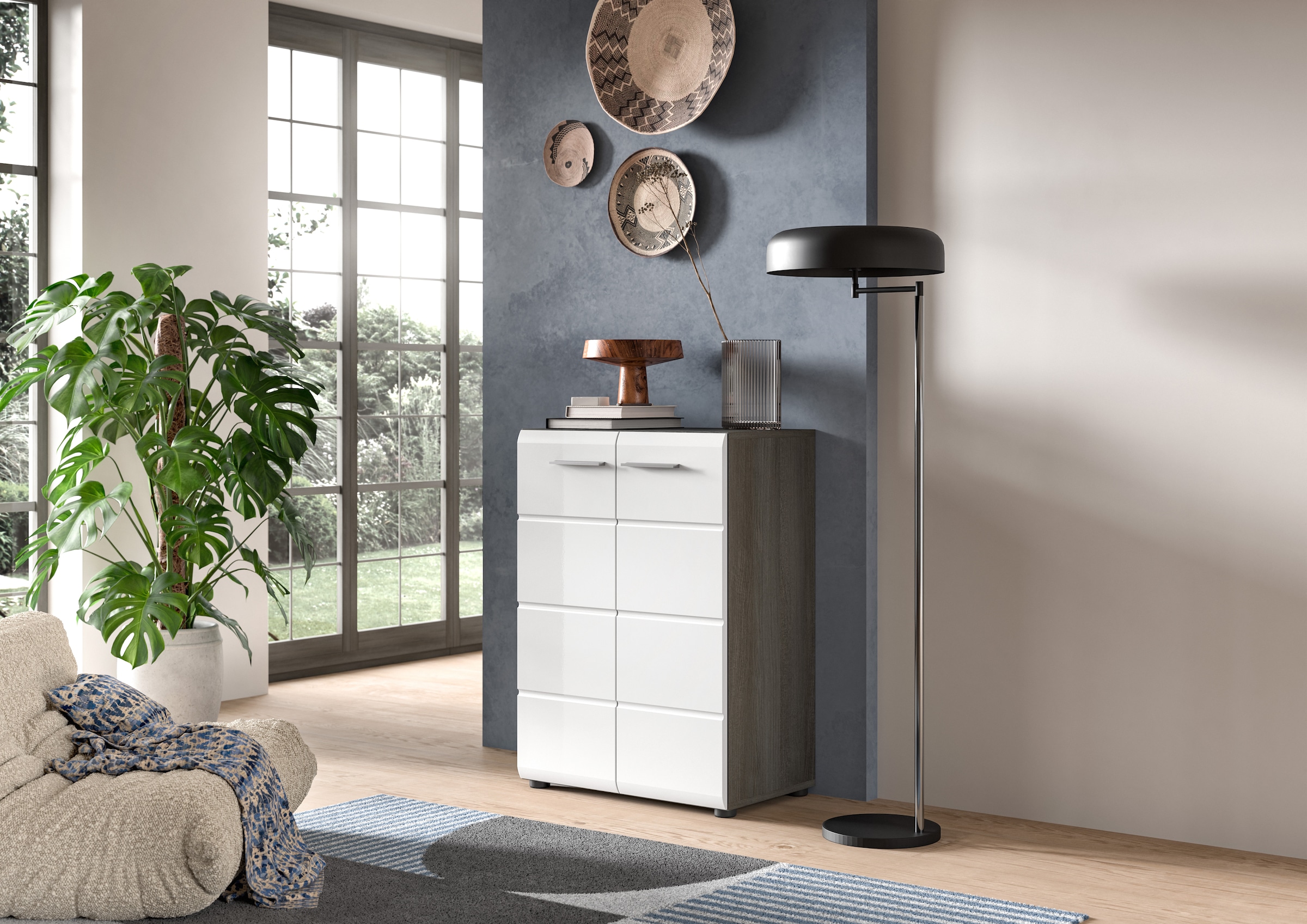 INOSIGN Kommode »Rumba, Breite 60cm, in Rauchsilber Nachbildung/ Weiss Hochglanz« Kommode, Sideboard, Schrank