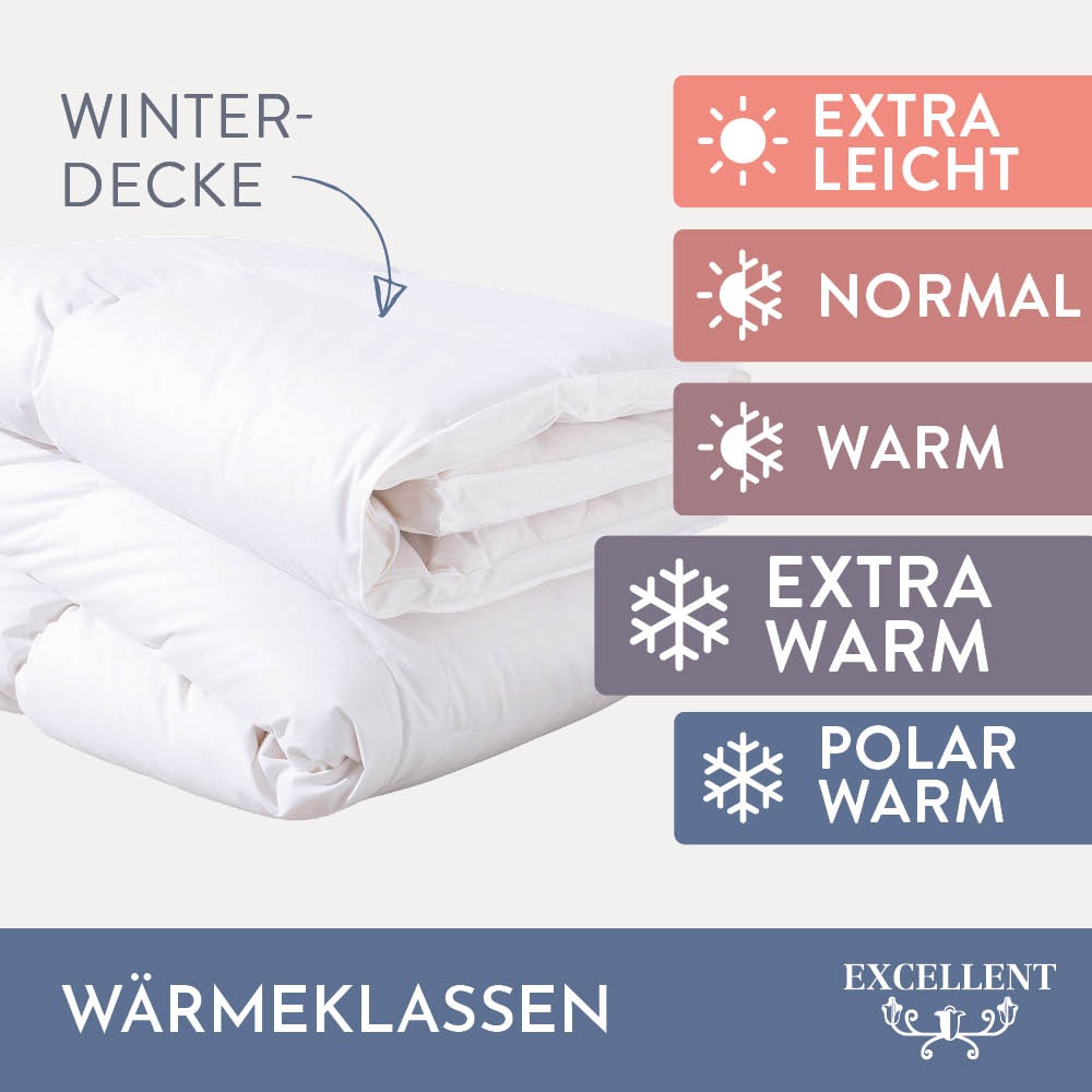 Excellent Daunenbettdecke »Wien, Bettdecken für Sommer und Winter, Decke«, extrawarm, Füllung 90% Daunen, 10% Federn, Bezug 100% Baumwolle, (1 St.), Bettdecke 135x200 cm, made in Germany, allergiker geeignet (Hausstaub)