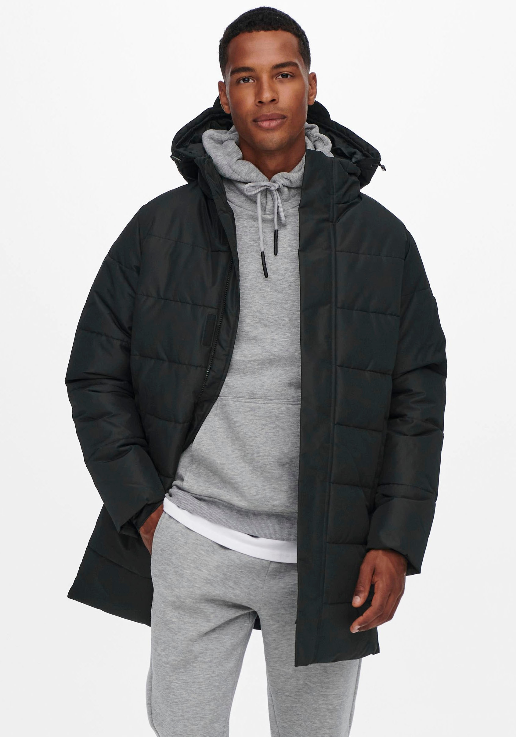 Steppjacke »ONSCARL LIFE LONG QUILTED COAT NOOS OTW«, mit Kapuze